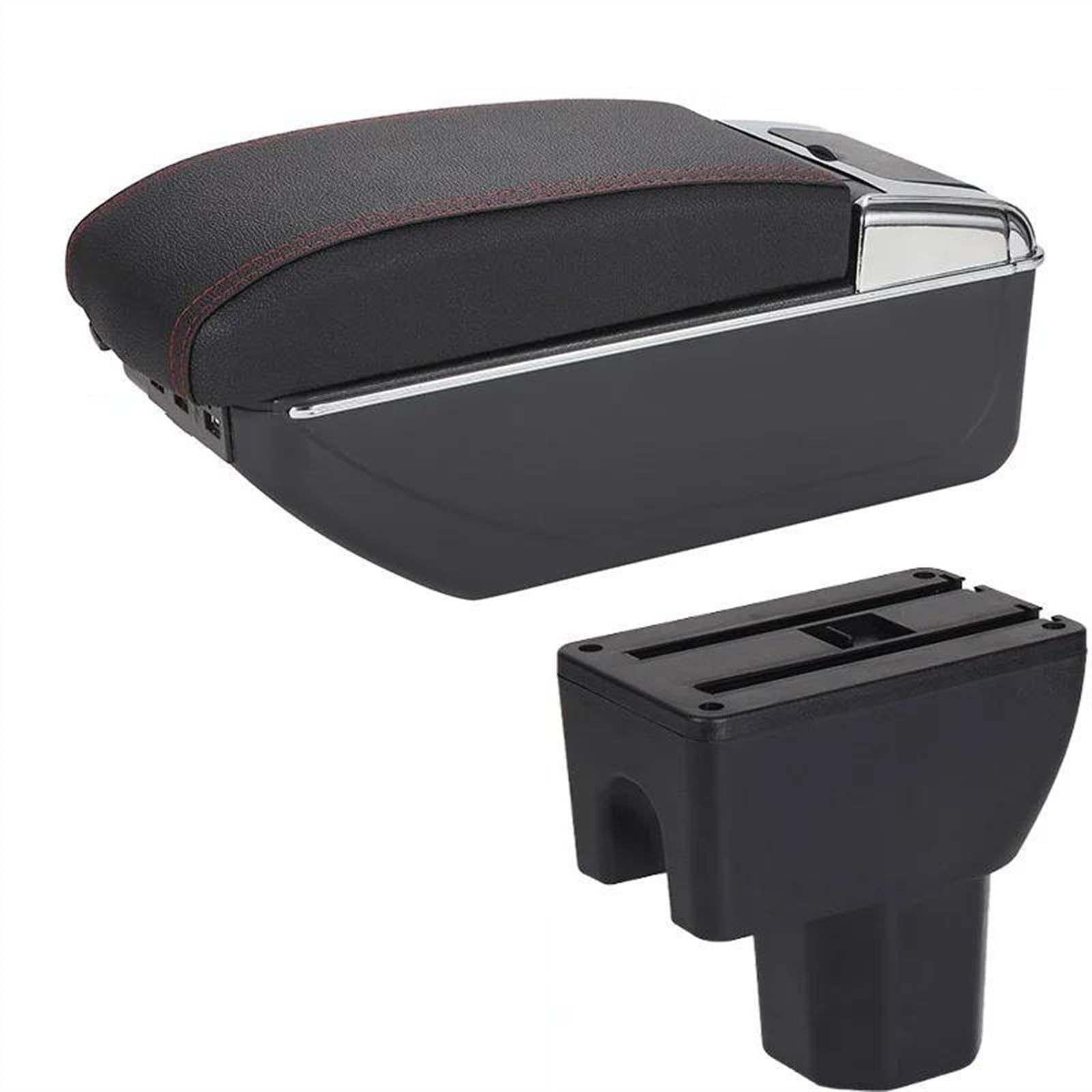 NMJLQW Storage Rack Car Armrest Storage Box Arm Car Accessories Interior Details Retrofit Parts PU Leather Easy Installation For Splash(B1 Black red 7USB)