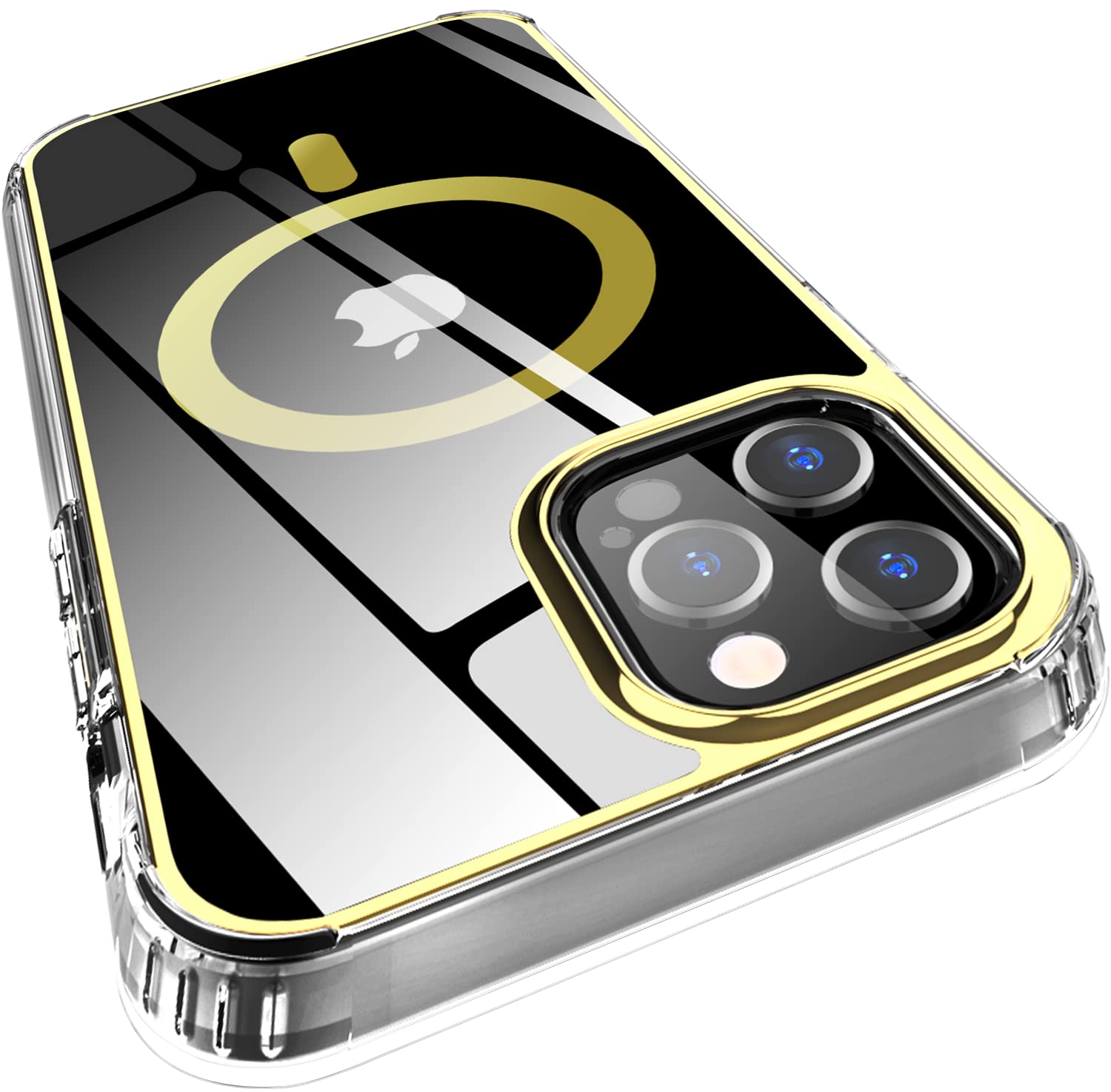 Hasaky Magnetic Case for iPhone 14 Pro Max Case Compatible with MagSafe,Crystal Clear Sparkle [Non-Yellowing] Premium Hybrid TPU+PC Military Grade Full Body Shockproof Slim Thin Phone Case -Gold