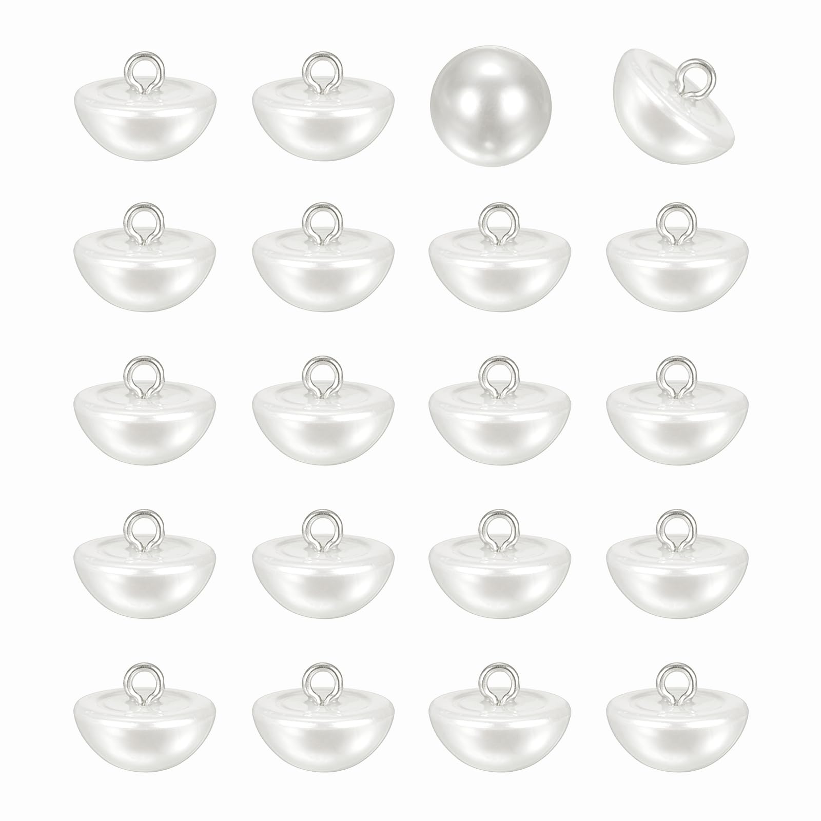 sourcing map 20pcs 24L Round Faux Pearl Buttons 15mm 5/8" Half Ball Dome Metal Shank Sewing Buttons Replacement DIY Small Button for Clothing Bridal Wedding Dress DIY Crafts, Pearl White โ image 1