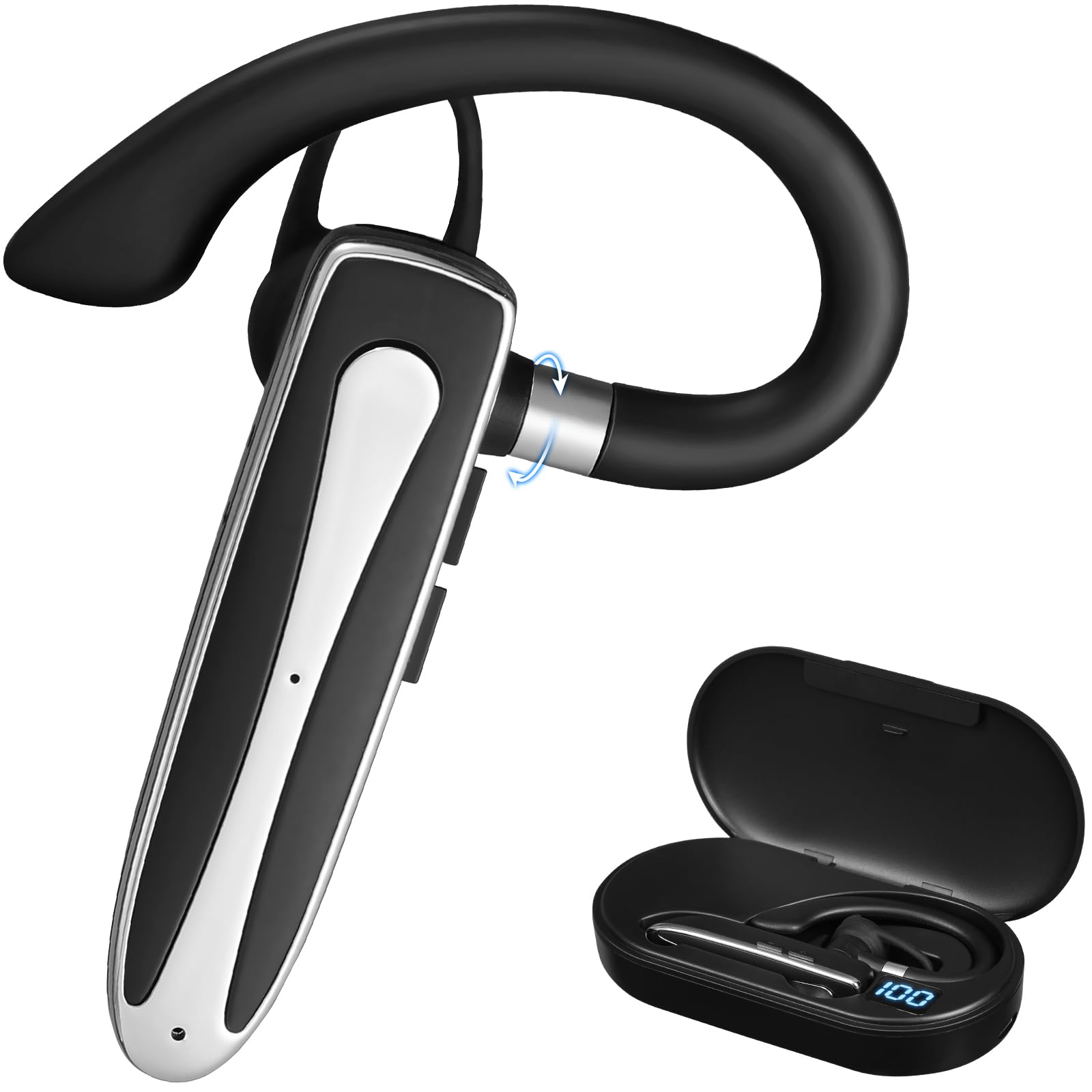 Kisangel Auricolari Monoaurali con Gancio, Cuffie Sportive Wireless in Abs con Batteria 140mah e Funzione Standby Prolungata per Ascolto Musica e Cellulare