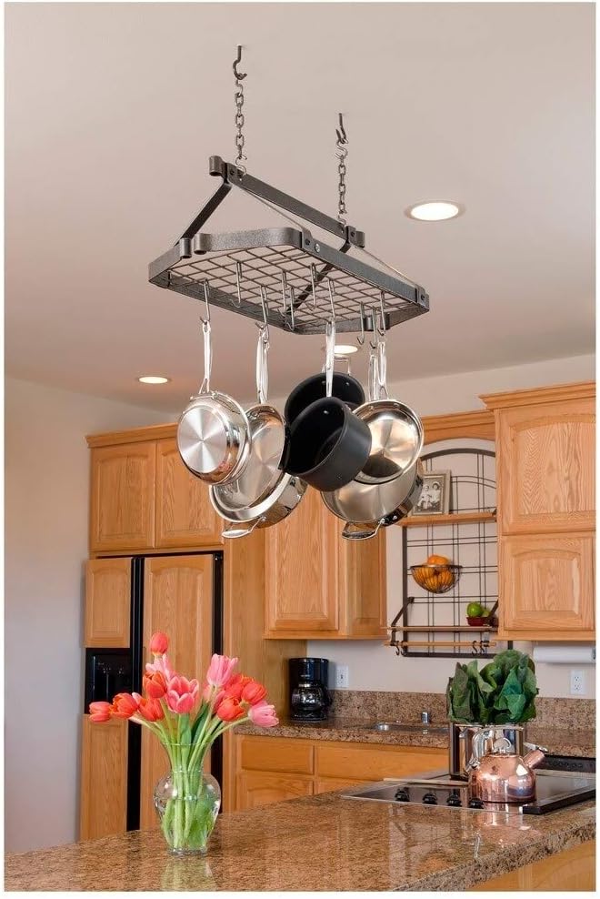 Enclume Decor Retro Rectangle Ceiling Rack with Grid, Hammered Steel