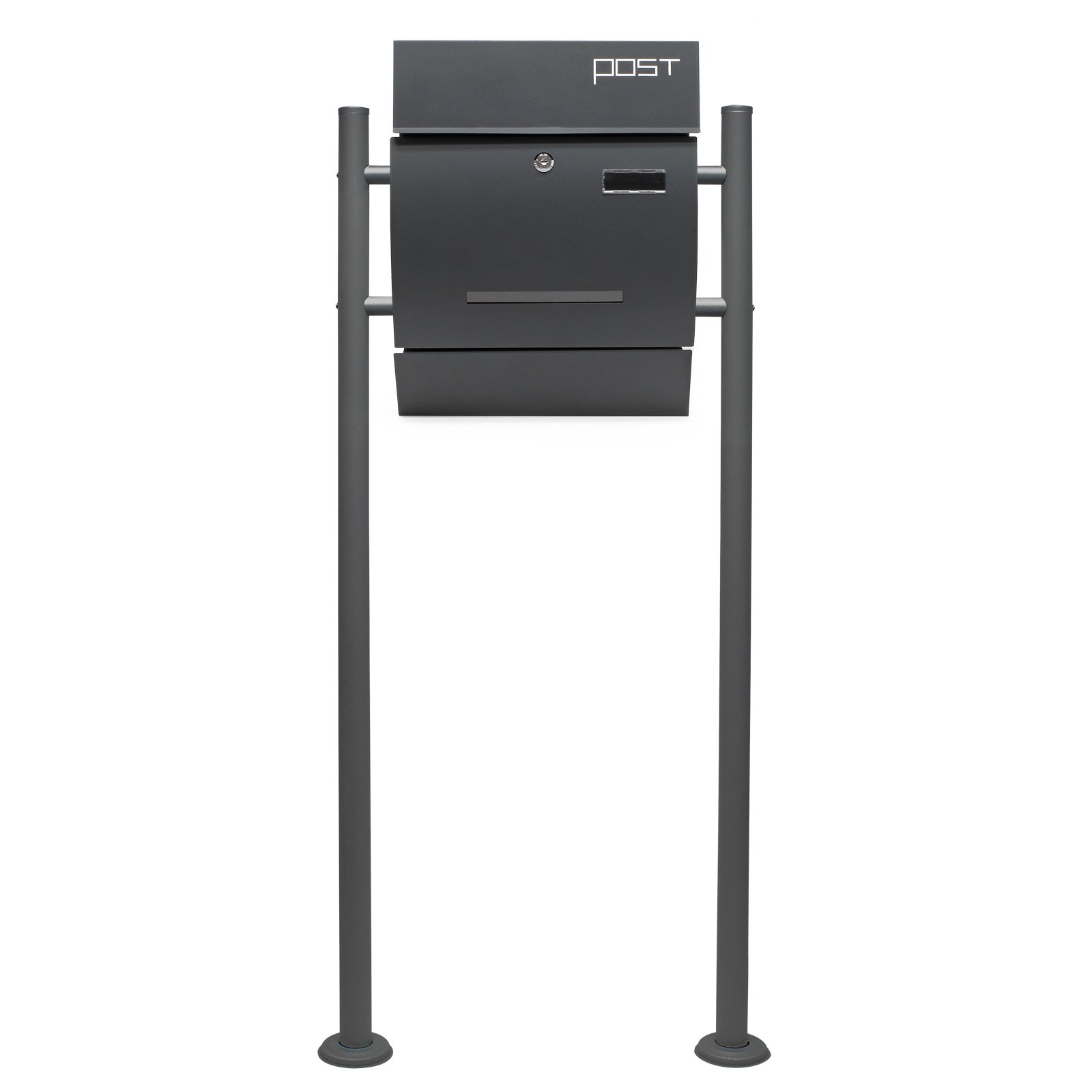 Wiltec Kit Boîte aux Lettres V4 & Porte-journaux avec Pied de Support, Verrouillable, Gris Anthracite, Acier galvanisé, 350 x 95 x 445 mm, avec Fenêtre