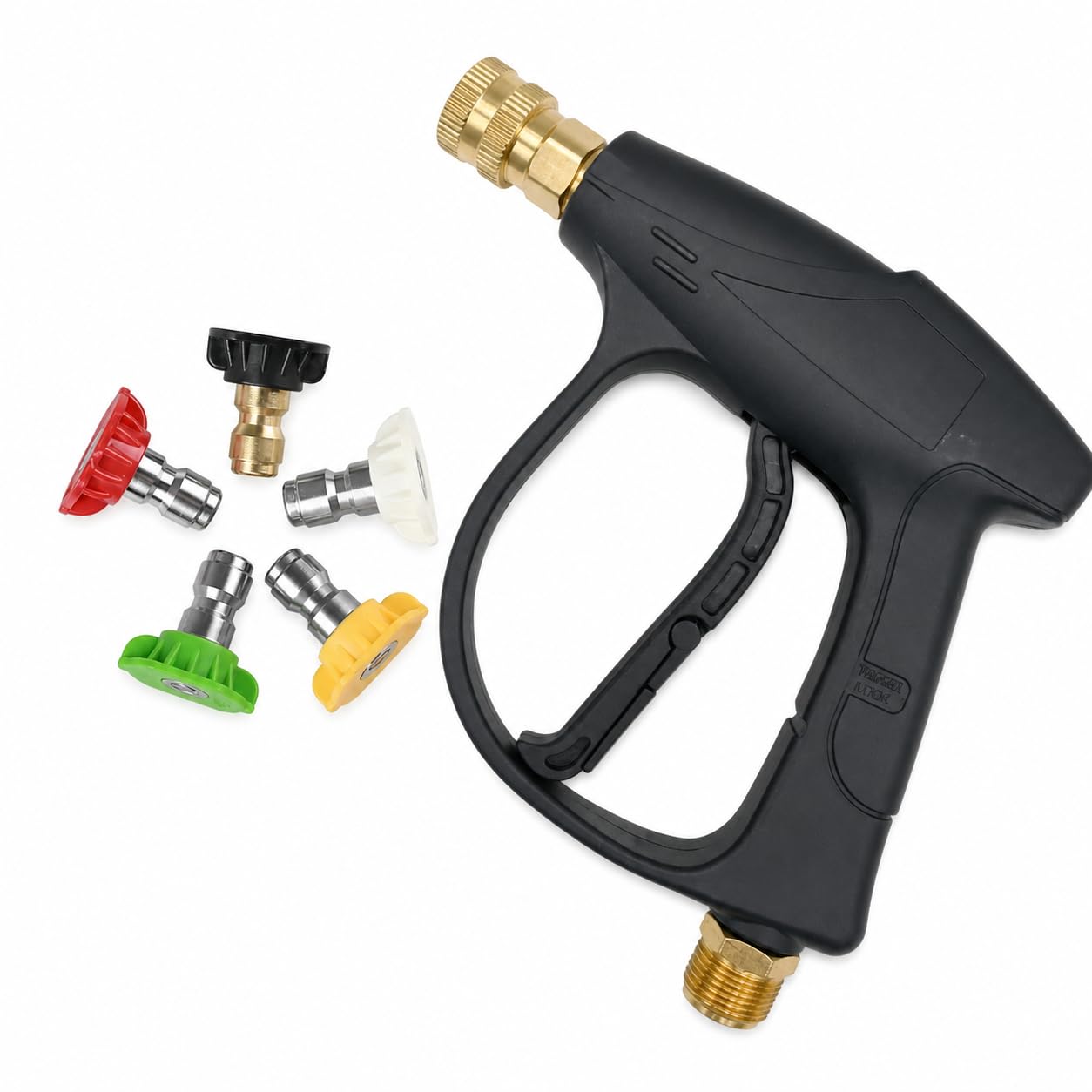 Pressure Washer Gun, 3000 PSI Short Trigger Gun with 5 Spray Nozzle Tips, 1/4 Inch Quick Connect and Safety Lock for Car Washing, Patios, Driveways and Outdoor Cleaning, Black