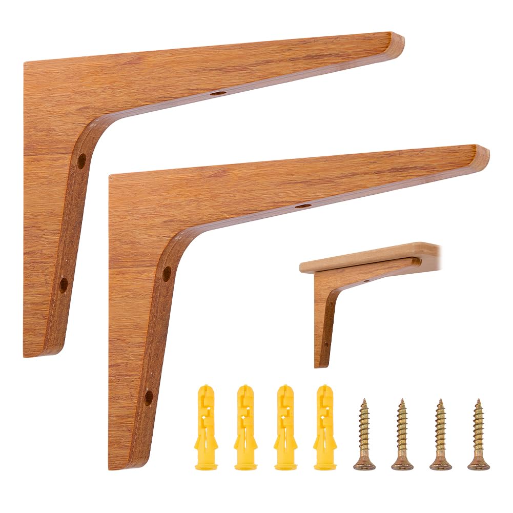 SUPERFINDINGS 2 supporti per scaffale in legno marrone noce di cocco fissaggio a parete forma di L angolo retto 90 gradi in legno massiccio viti incluse per ripiani galleggianti piani di lavoro mobili
