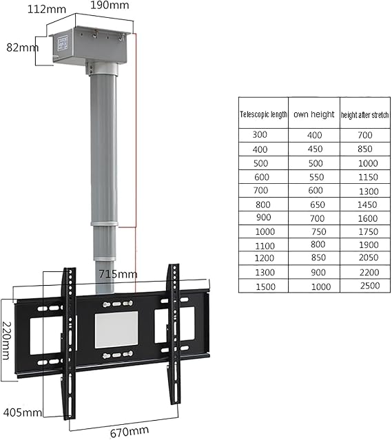 Electric Ceiling TV Mount, Motorised TV Bracket, Electric Ceiling TV Lift - TV Wall Mount - Motorized Riser Mount With Remote Control, Motorized Ceiling Mount(120cm)