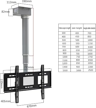 Electric Ceiling TV Mount, Motorised TV Bracket, Electric Ceiling TV Lift - TV Wall Mount - Motorized Riser Mount With Remote Control, Motorized Ceiling Mount(120cm)