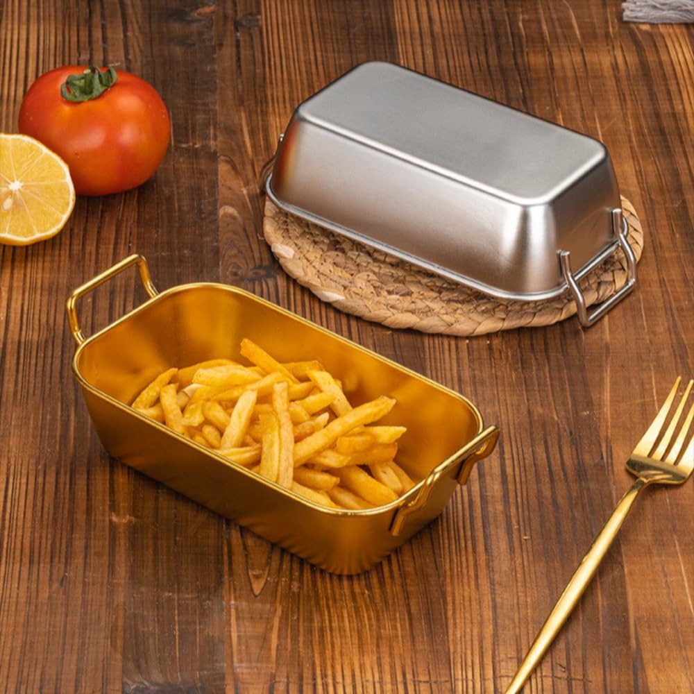 samusagya Stainless Steel Snack Plate Rectangular Korean Fried Chicken Basket Golden Food Container - French Fries Basket, Tray for Restaurant (Golden) 2