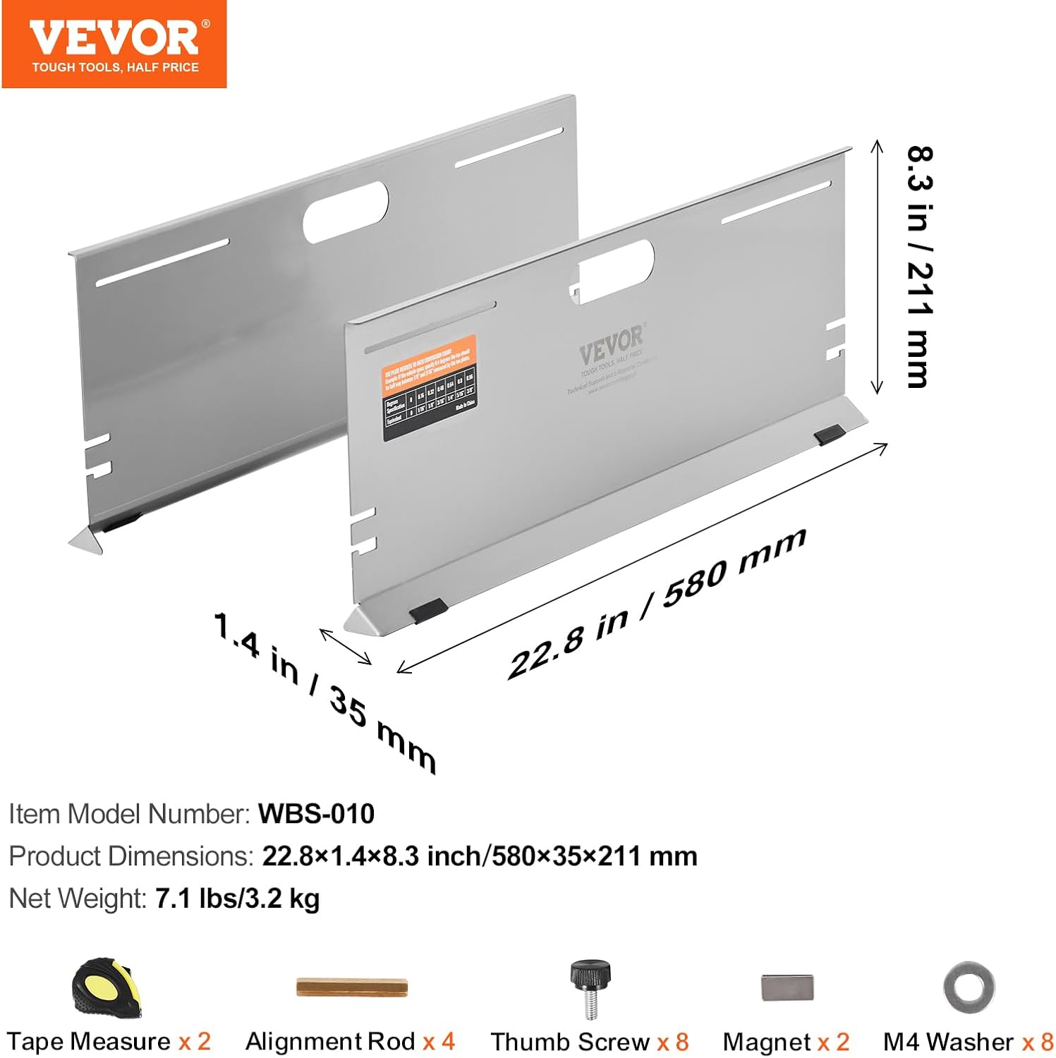 VEVOR Wheel Alignment Tool, 2-Pack Alignment Tool Toe Plates, Stainless Steel Toe Angle Measurement Tool Plate, 4 Alignment Rods and Magnetic Slots, Includes Measuring Tapes & Conversion Chart