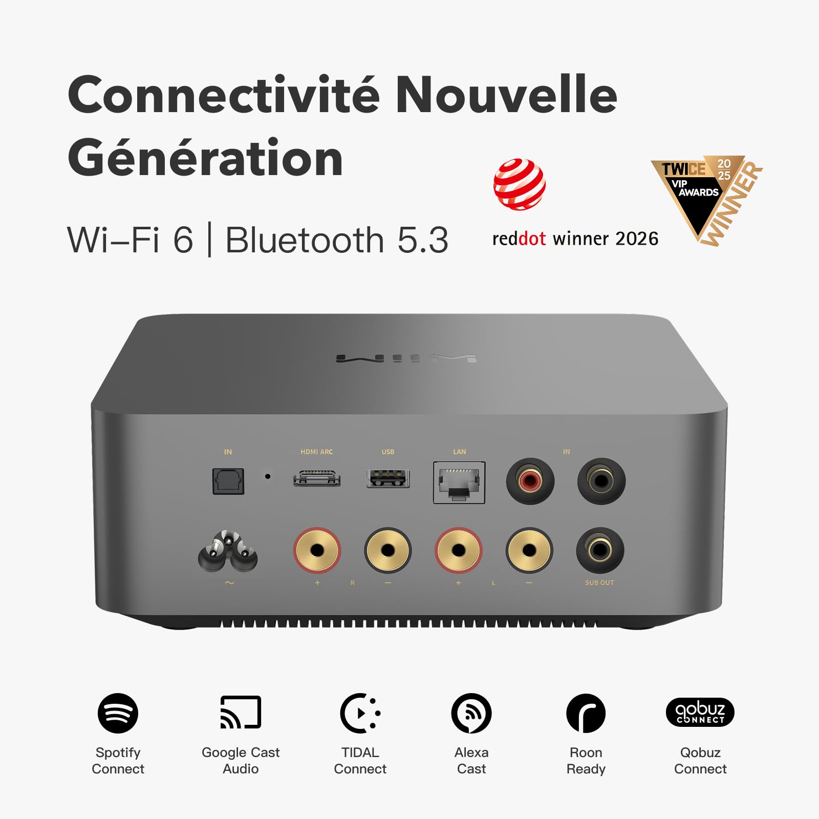 WiiM Amp Ultra avec Voice Remote2 | Amplificateur de Streaming 100W avec DAC ESS ES9039Q2M Dual Amplis TI TPA3255 |Égaliseur RoomFit Intégré&Écran Tactile| Entrées HDMI ARC, Optique, RCA| Gris Spatial