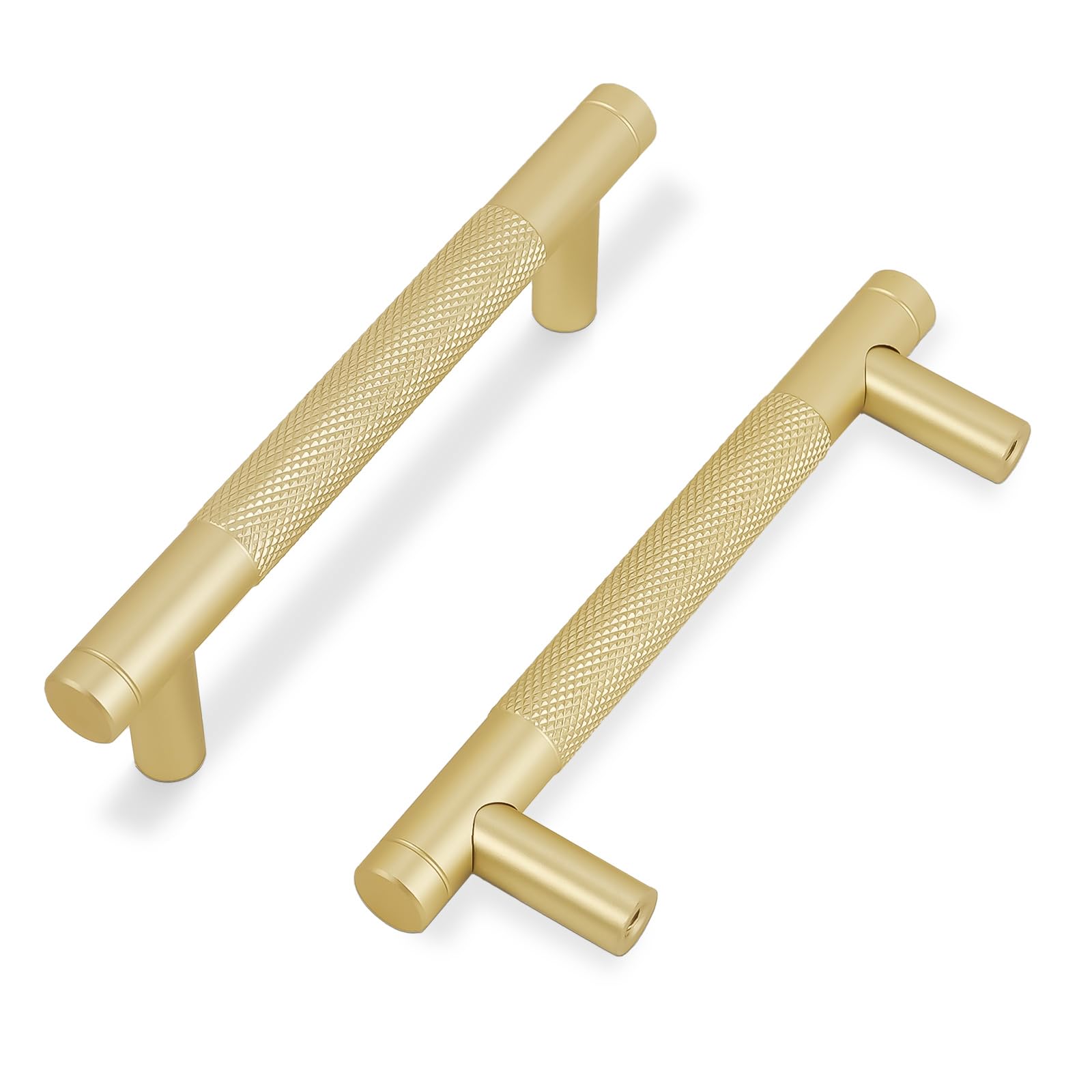 COTYKILEY 10 Pack 3 Inch(76mm) Brushed Brass Cabinet Handles Gold Knurled Kitchen Cabinet Pulls Cabinet Door Handles Kitchen Cabinet Hardware Cupboard