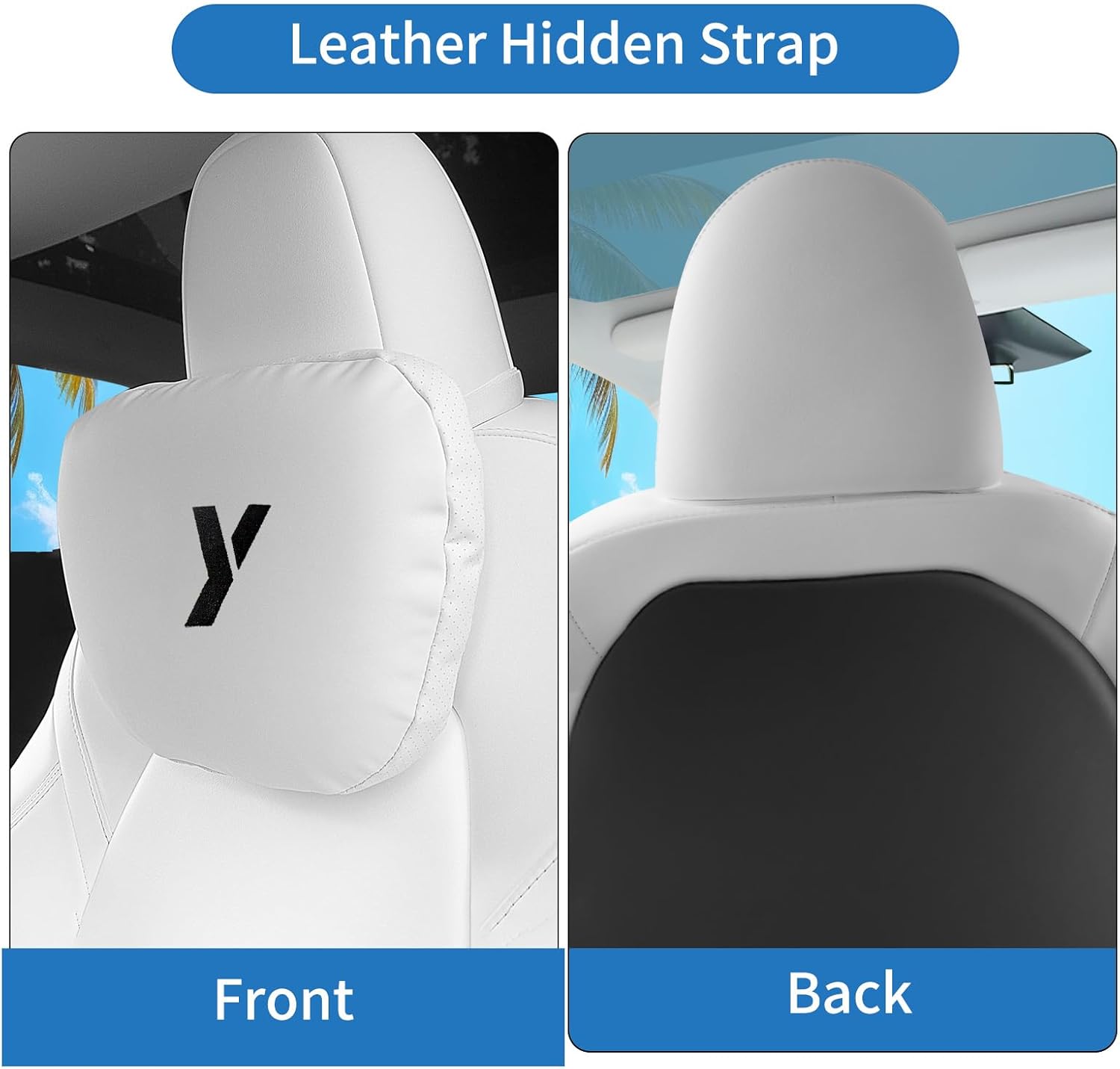 Nappa Leather Car Neck Pillow for Tesla Model Y Model 3 Juniper/Highland Headrest Pillow Memory Foam Ergonomic Design Breathable Height Adjustable Accessories (White-2 pcs-Y)