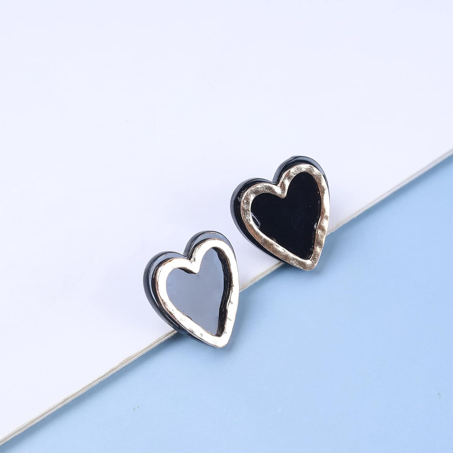 Vintage Black Enamel Heart Earrings Black Heart Stud Earrings Gold Love Heart Earrings Minimalist Acrylic Heart Earrings Jewelry for Women - Image 5