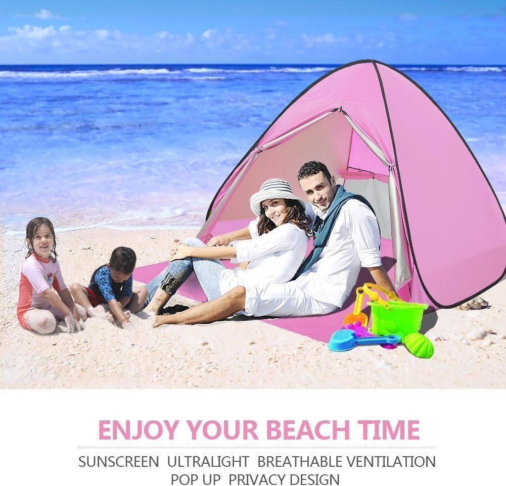 Pop-up Automatique de la Famille des Tentes L'extérieur de la Cabine de Plage Portable Rapide de Pare-Soleil UV 50+ (Rose)
