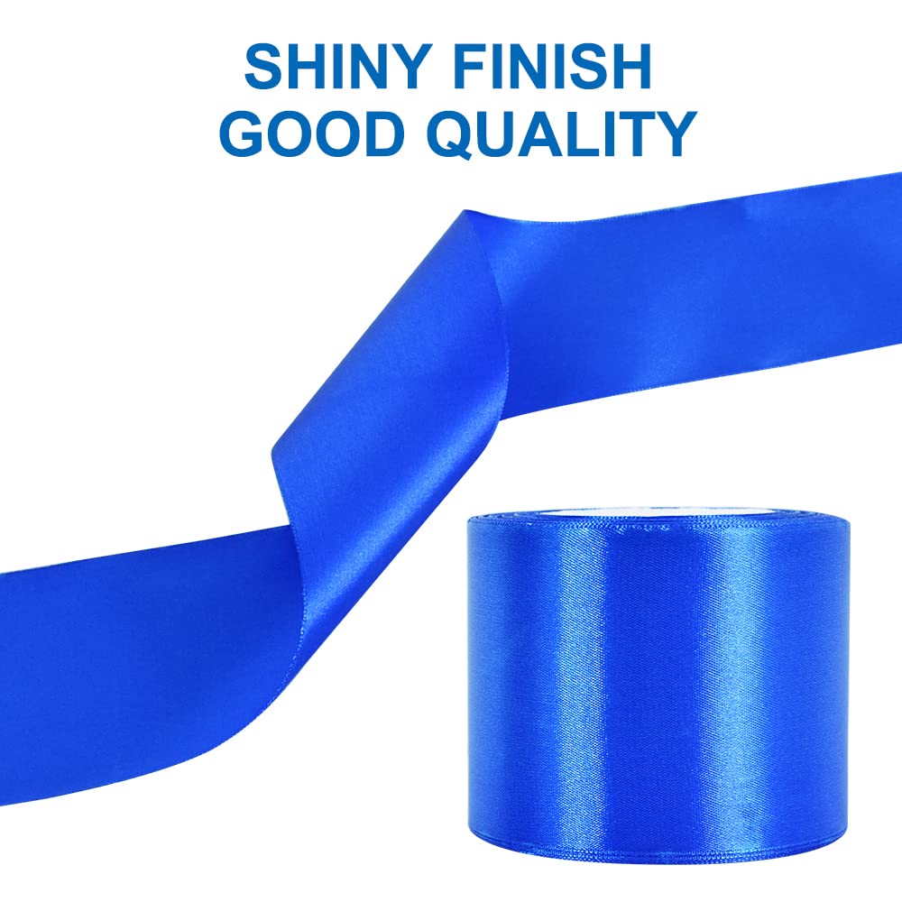 TONIFUL Royal Blue Satin Ribbon 3 Inch X 25yds Solid Silk Ribbons for Gift Wrapping Craft, Floral Bouquets - Image 4