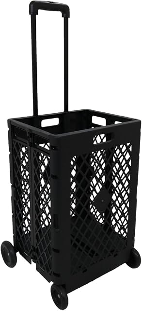 Marko Storage Solutions 35KG Folding Shopping Cart Black Plastic Heavy Duty Crate Car Camping Tidy Wheel