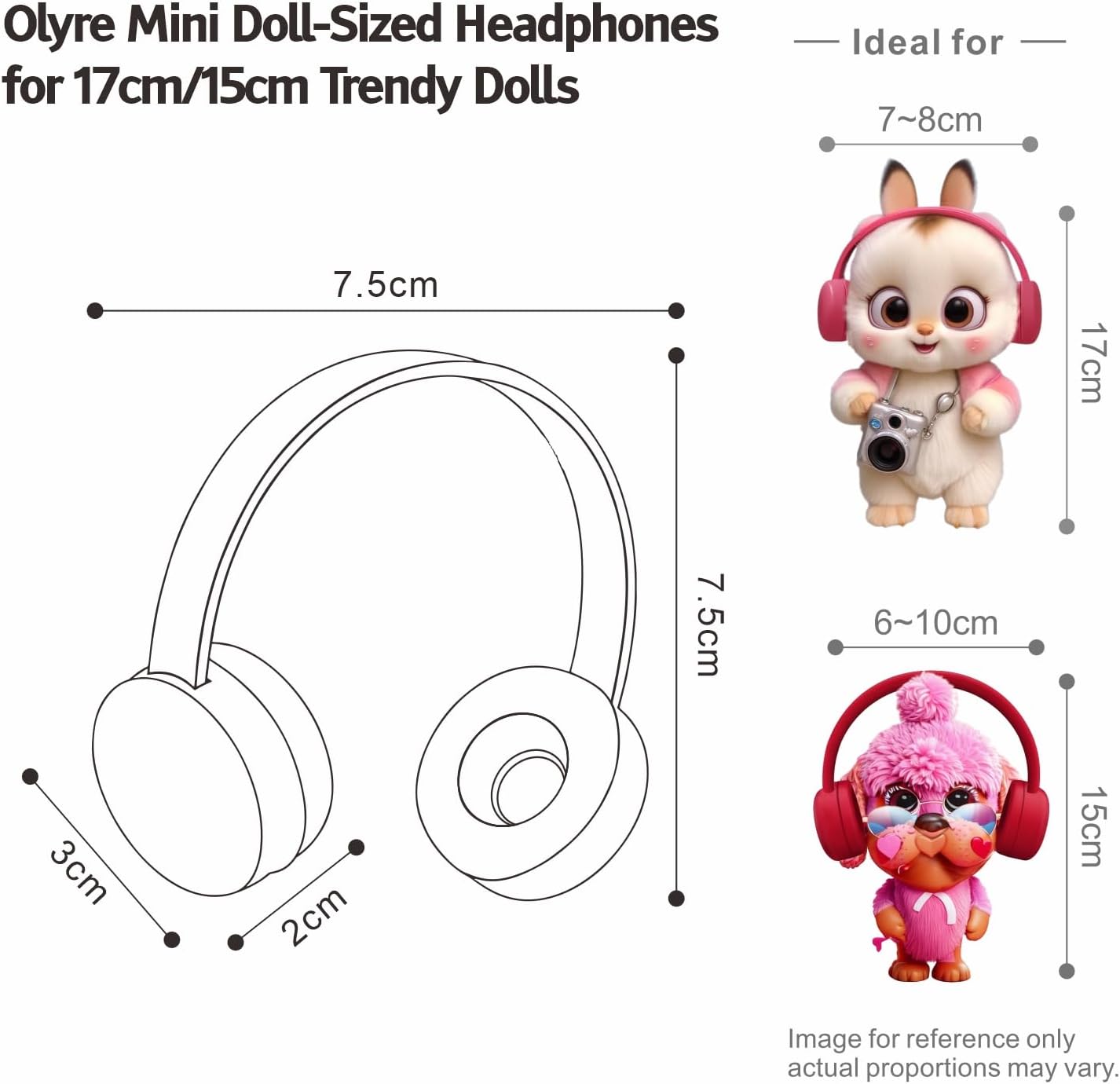 Olyre Doll Headphones for Dolls, Fits 17cm(6.69") Height Trendy Dolls or 1/6 BJDs, Miniature Headset Costume/Clothing Accessory (Doll Not Included) (Black)