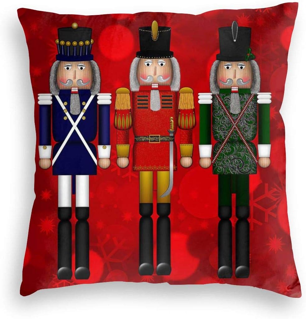 Durian Family Christmas Serious Nutcracker Red Delight Velvet Soft Square Throw Pillow Covers Home Decor Decorations Cushion Case for Indoor Sofa Bedroom Car 18 X 18 Inch