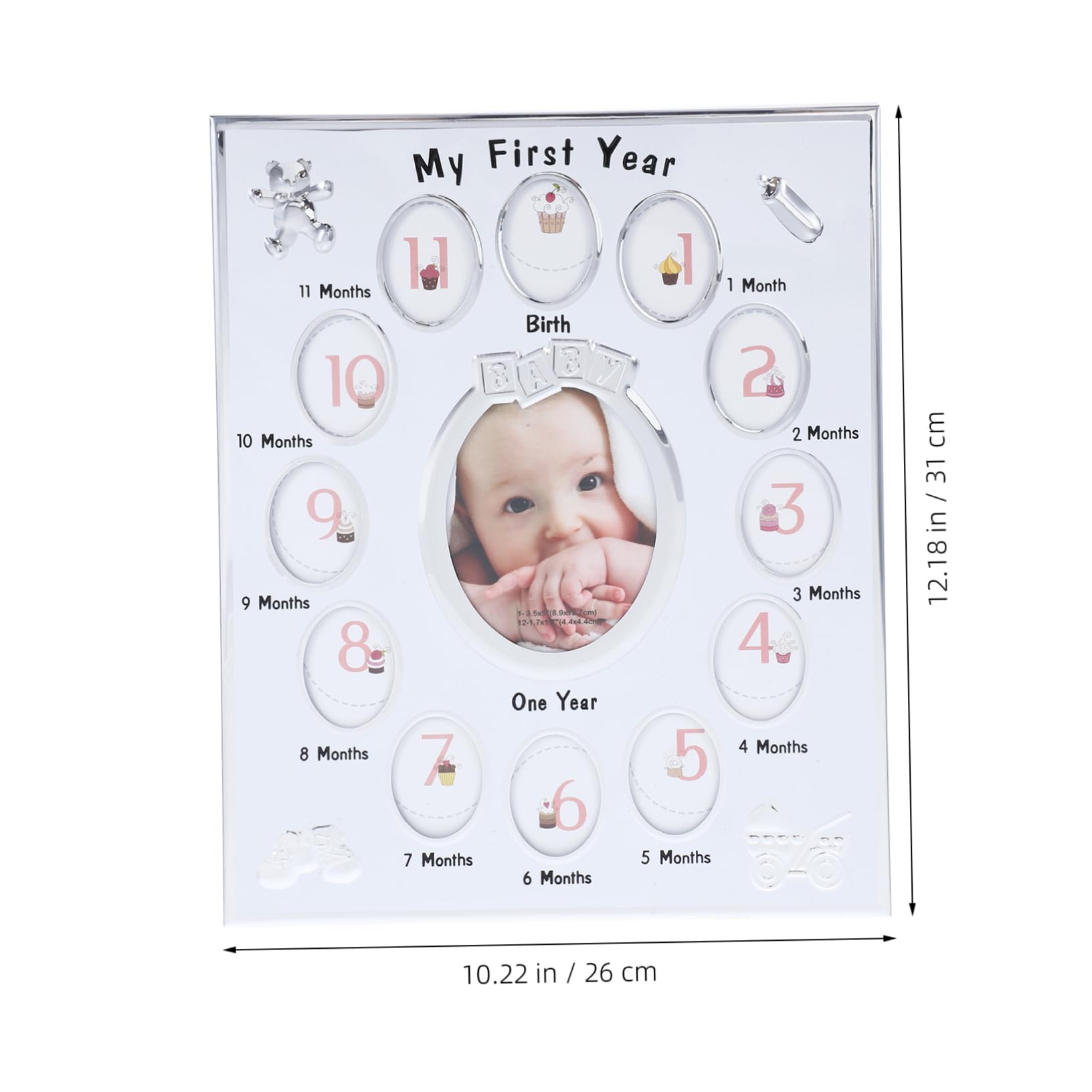 Gogogmee 1Pc Growth Record Photo Frame Months Milestone Display Rack for Newborn Pictures White Keepsake for Birthday Memories and Nursery Decor