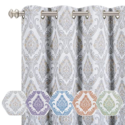 Damask Blackout Curtains, 84 Inch Long, 2 Panels, Medallion Paisley Room Darkening Curtains, Thermal Insulated Grommet Window Curtain Drapes For Bedroom Living Room, 50"X 84", Grey/Beige #TOP6