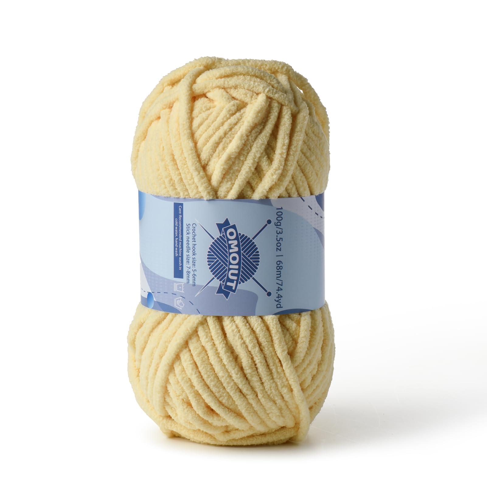 Chunky Chenille Yarn for Crocheting, Baby Yarn for Crocheting Soft Blankets, Bulky Yarns for Crochet Amigurumi, 100g (74.3yds) Fluffy Velvet Yarns for Hand Knitting (Light Yellow)