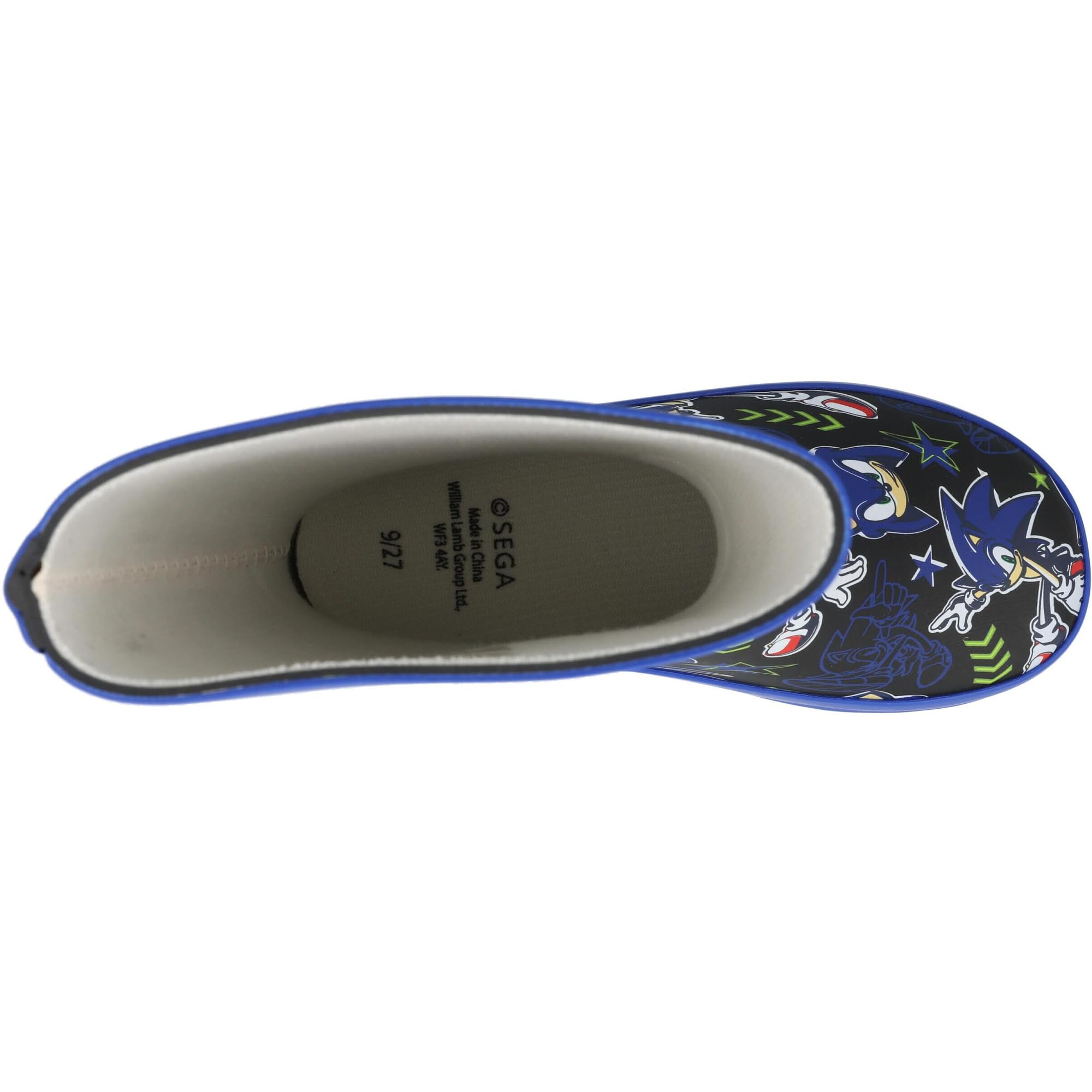 SONIC THE HEDGEHOG Botas de lluvia de goma impermeables con suela de agarre para niños, con licencia oficial, con estampado de personajes azules, botas Wellington para niños, talla 8 a 1