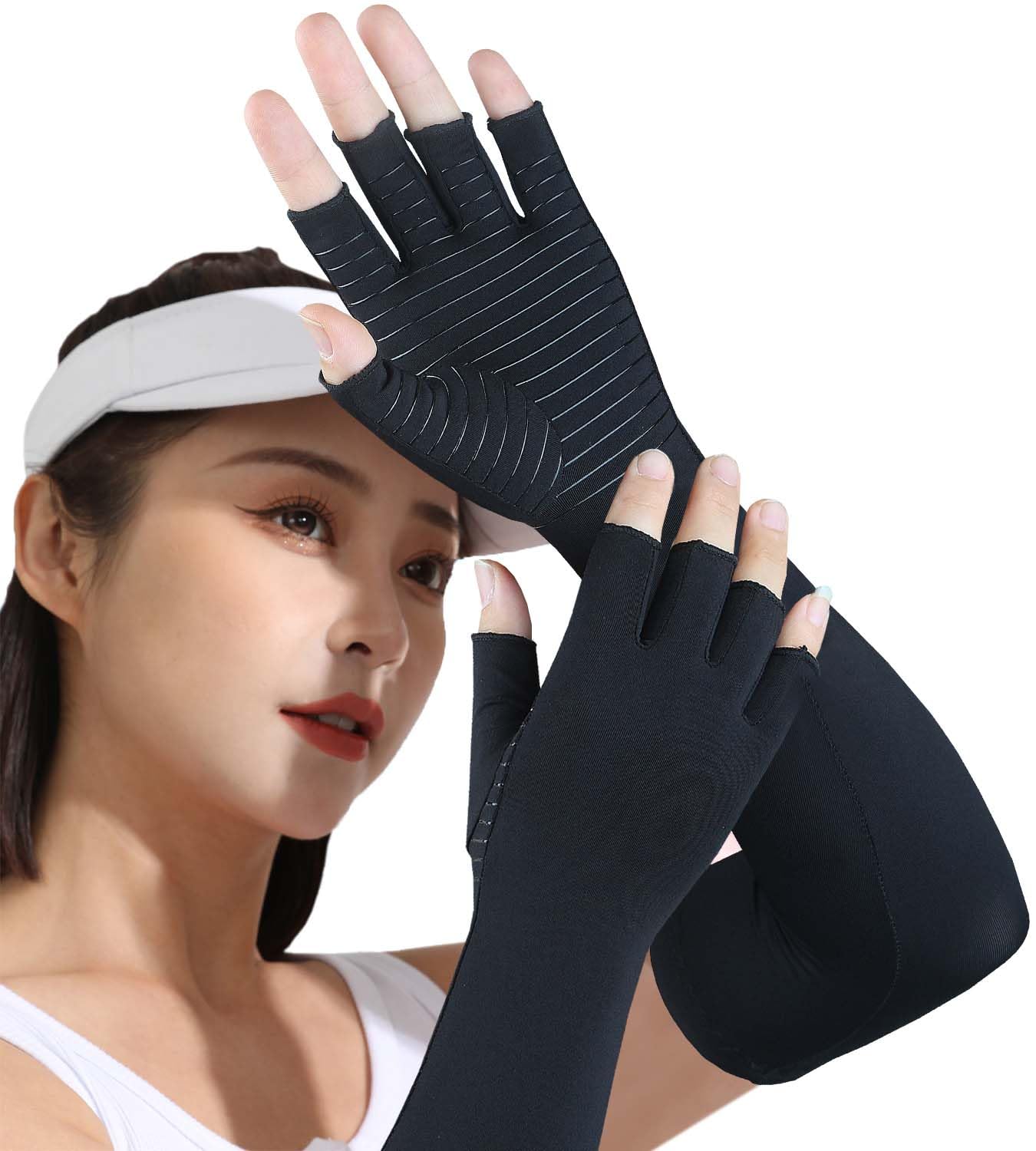 SHIFANQI Copper Long Arthritis Gloves - Copper Infused Extra Long Fit Compression Glove for Women & Men Computer Typing, Carpal Tunnel and Support Wrist Hands Pain Relief,1 Pair (M)