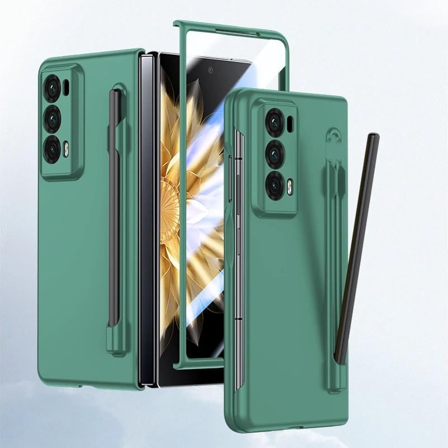 Gruattreay Compatible with Honor Magic V2 2023 Case with Stylus Pen,Pen Holder Cover Anti-Scratches Ultra Thin Case with Built-in Screen Protector for Honor Magic V2 (Dark Green)