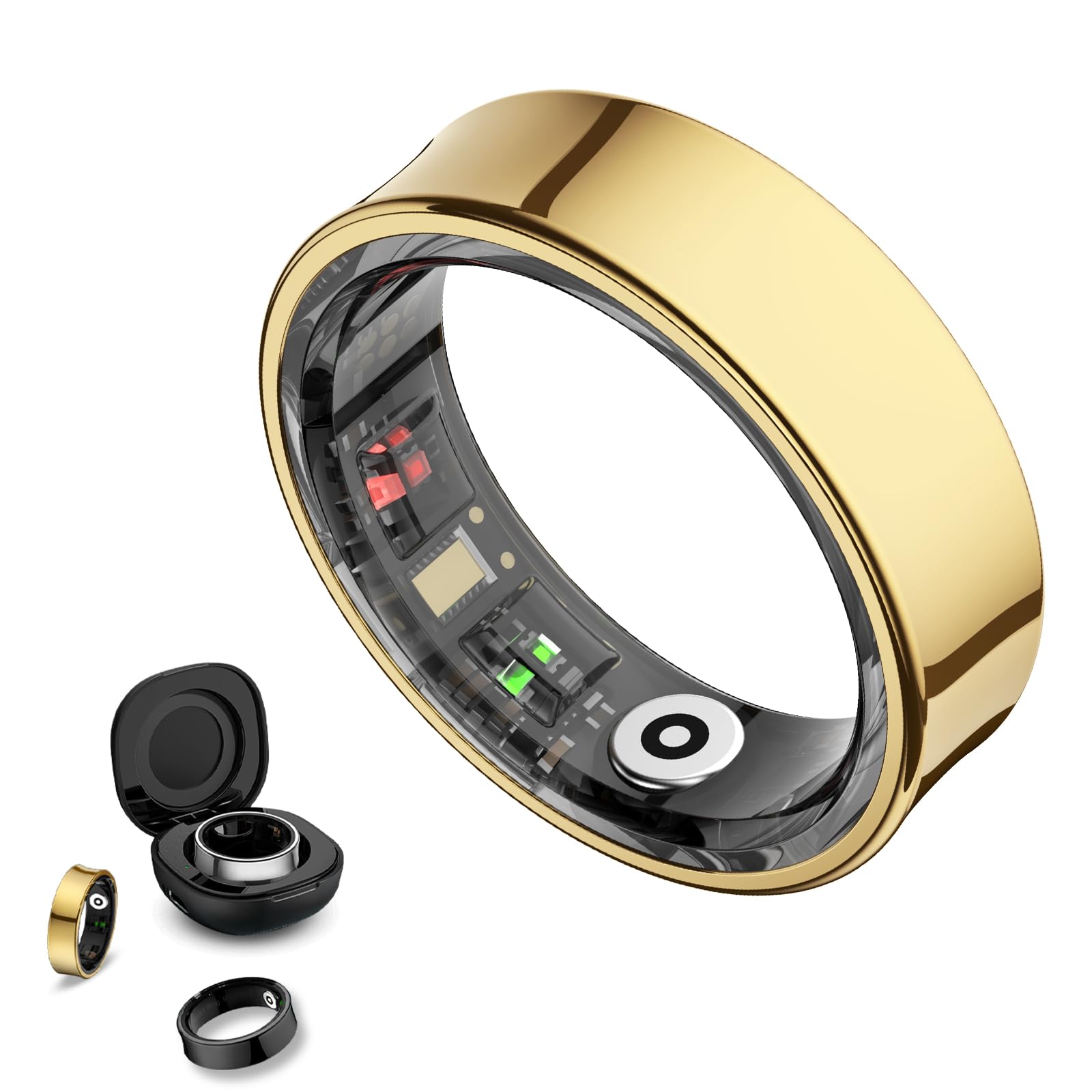 Smart Ring Health Tracker, Smart Rings for Men & Women, No Subscription Required, Long-Lasting Battery Sleep Ring, Fitness & Sleep Monitor Compatible with iOS & Android (Gold, 12)