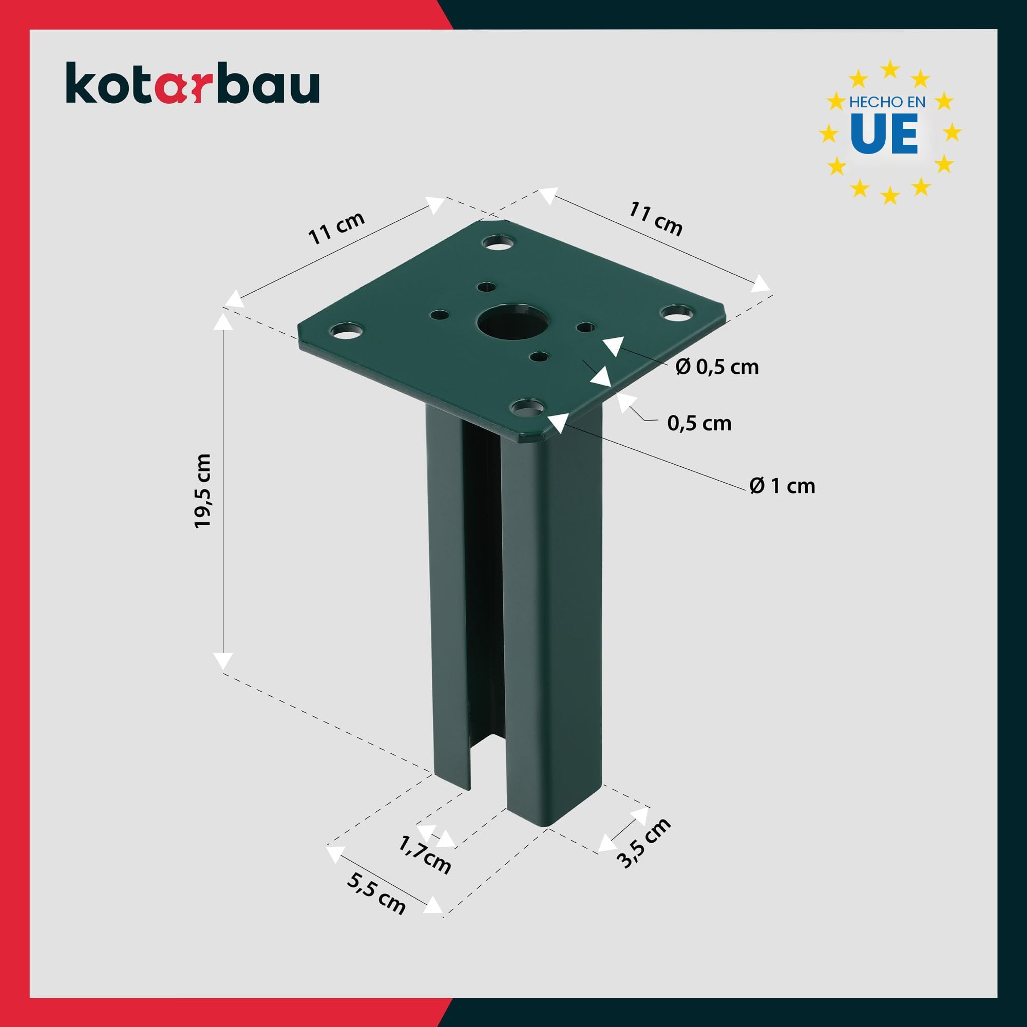 KOTARBAU® Set de 4 Unidades Soporte para Poste - Pie de Pilar - Atornillable - Acero Revestido - 60x40 mm - Verde - Anclaje para Poste - Resistente a la Intemperie