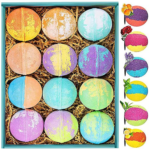Bath Bombs Gift Set for Women Badebomben Geschenkset 12 Handgefertigte Badekugeln Badeperlen Weihnachtsgeschenke Entspannung Badezusatz Geschenk für Frauen/Kinder/Freundin/Mama Badeset Frauen Geschenk Cover