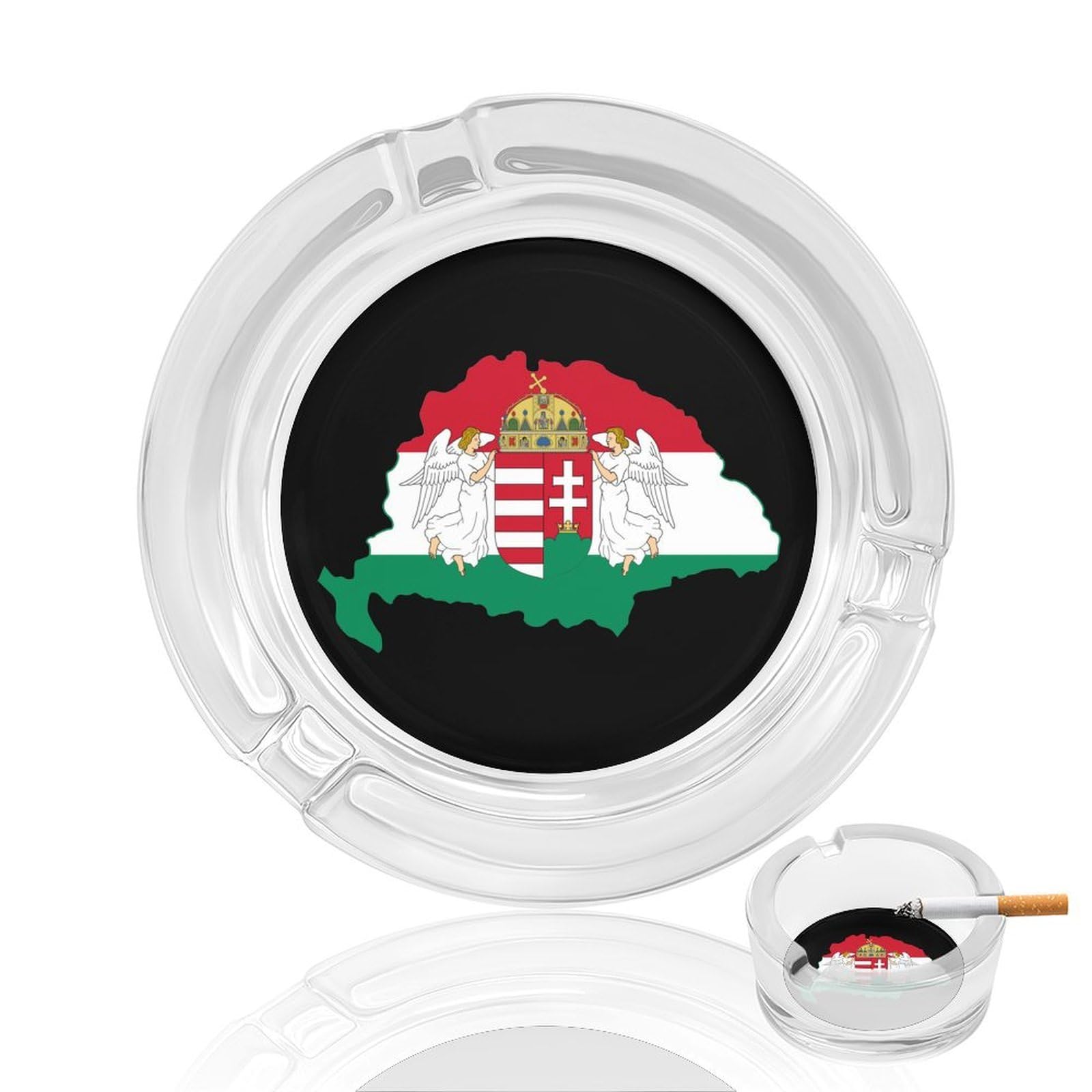 Nclqvjxzkhw Style Kingdom Of Hungary Flag Map Glass Ashtray Round Ash Tray Smoking Trays For Home Garden Outdoor
