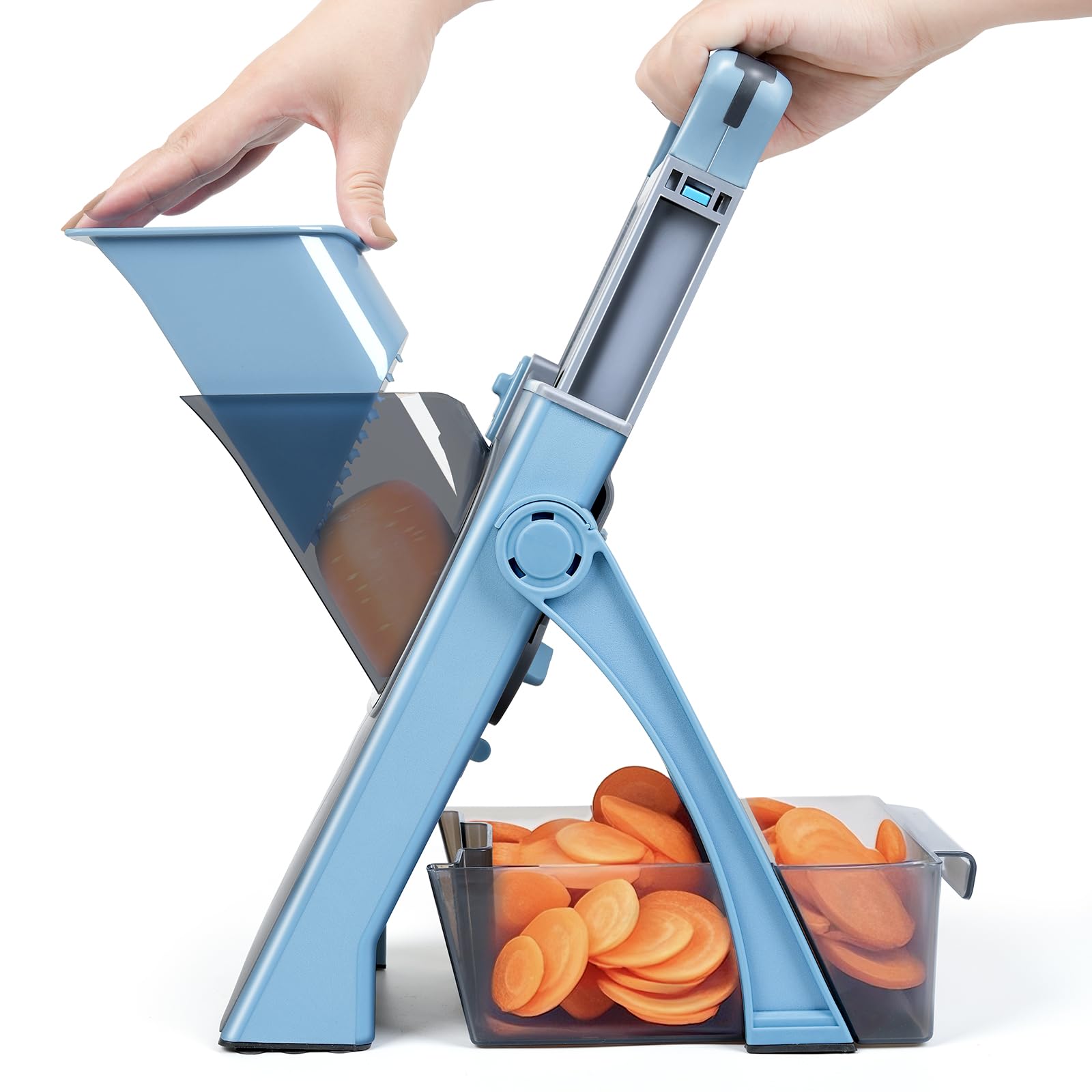 Safe Mandoline Slicer Plus - Tritaverdure regolabile, lama in acciaio inox, senza BPA, colore: azzurro cielo