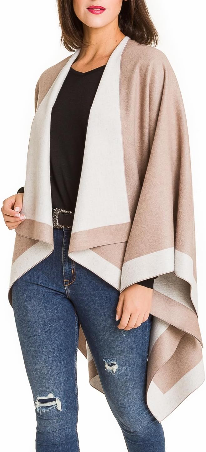 Women's Shawl Wrap Poncho Ruana Cape Cardigan Sweater Open Front for Fall Winter Spring