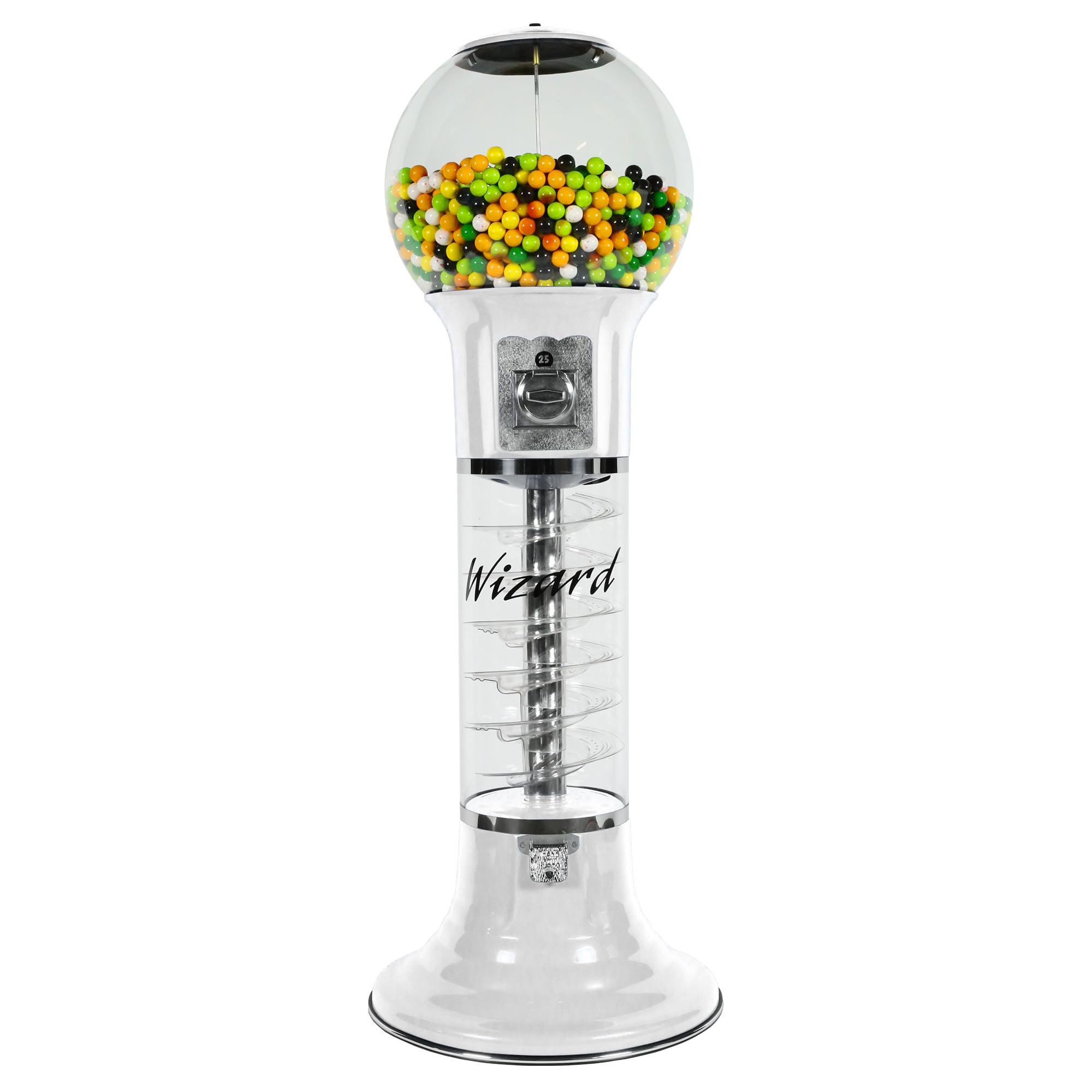 Gumball Machine Original Spiral - 4`10" Height - Set Up for $0.25 - Dispenses 1” Gumballs - Spin & Drop Vending Machines for Kids - Bubble Gum Machine - White