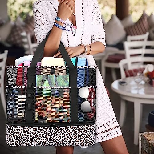 Image of Beach Bag with Cooler,Mesh Beach Bags for Women Sandproof for Pool and Swimming Travel Daily with Durable 8 Pocket