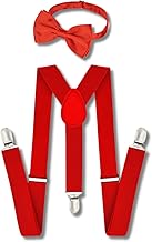 Issimober Bretelles larges avec nœud papillon rouge pour, nœud papillon et bretelles pour, bretelles de 2,5 cm, bretelles réglables avec nœud papillon pour homme, taille unique pour hommes