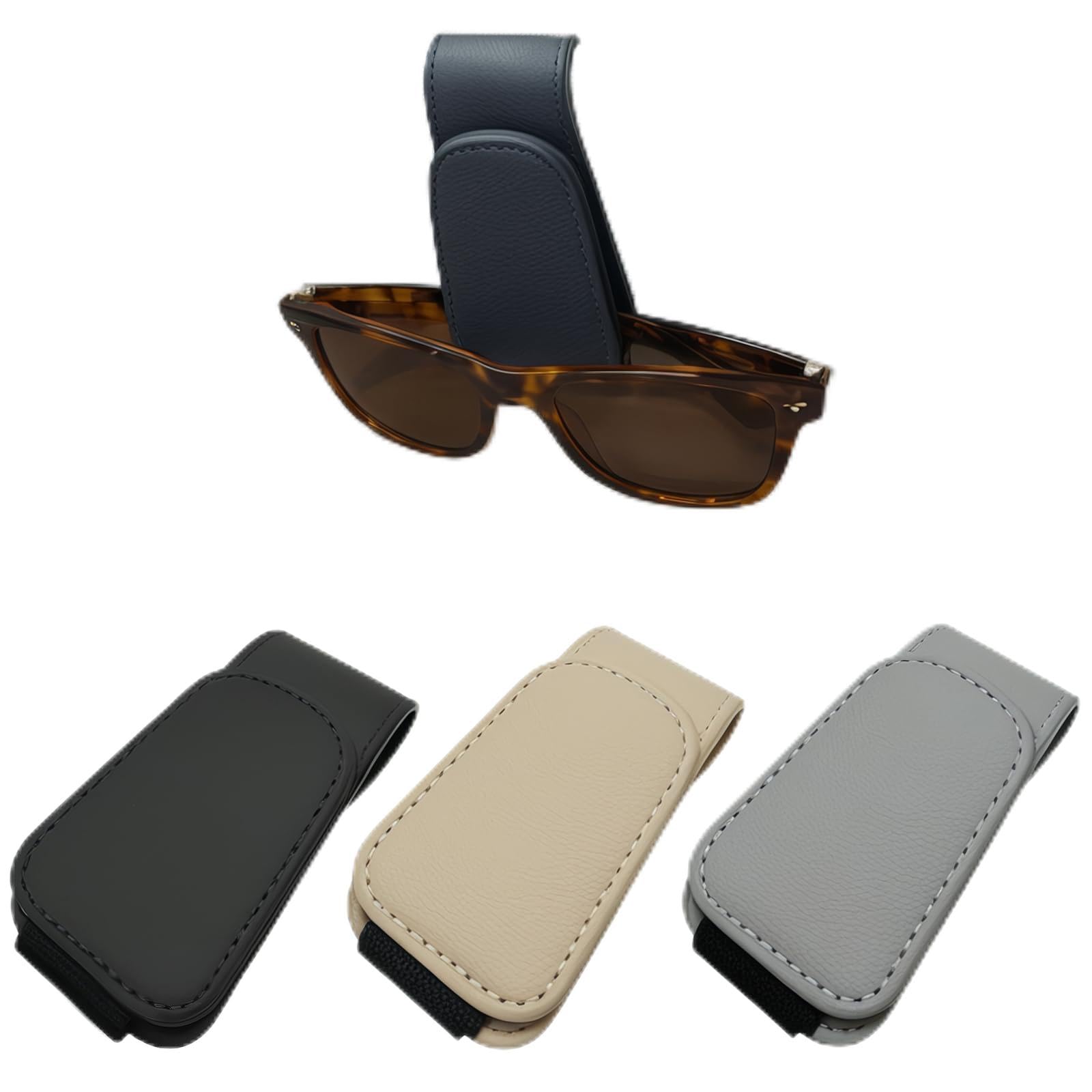 EldHus Sunglass Holder for Car Visor - 2 Pack Magnetic Car Glasses Holder Clip, Leather Eyeglass Holder for Car, Universal Vehicle Sunglasses Hanger Eyeglasses Mount, Black