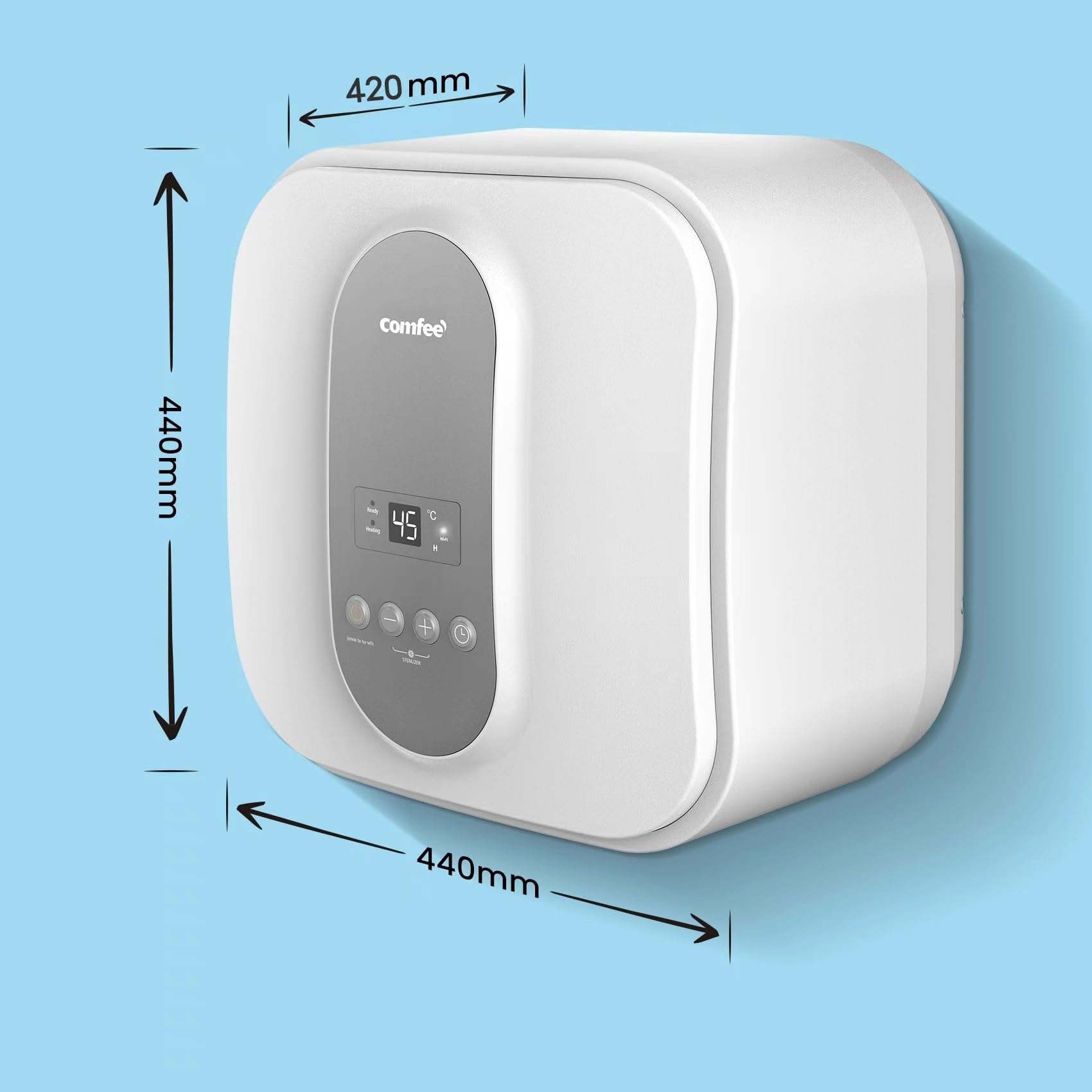 COMFEE' Scaldabagno Elettrico Murale ad Accumolo 30 L D30-15EVG1U – Sottolavello con vano contenitore — Leggero, compatto facile da installare – ideale per piccole utenze, bianco con grigio