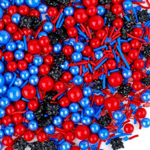 Image of Spiderman Sprinkles for Cake Decorating, 130g /4.6oz Edible Spiders and Pearl Sprinkles Mix, Red Blue Candy Pearls for Baking, Cookie Decorations and Cupcake Toppings, Children Birthday Party Supplies