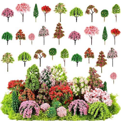 Canlierr 28 Pcs Miniature Model Trees for Diorama Mixed Mini Tiny Fake Plastic Fall Trees with 40g...
