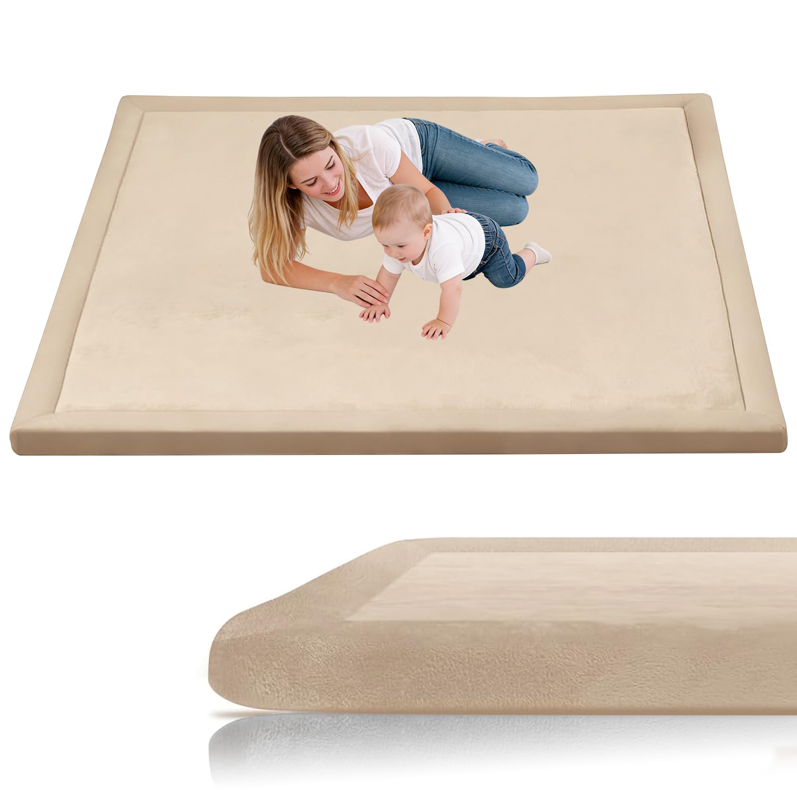Stqyeiw Large Kids Crawling Play Mat 60 x 100 cm Light Brown Baby Play Mat, Large Thick Foam 3cm Memory Foam Mat Non Slip for Children Toddlers Babies Tummy Time Training Early Walking Playpen Mat