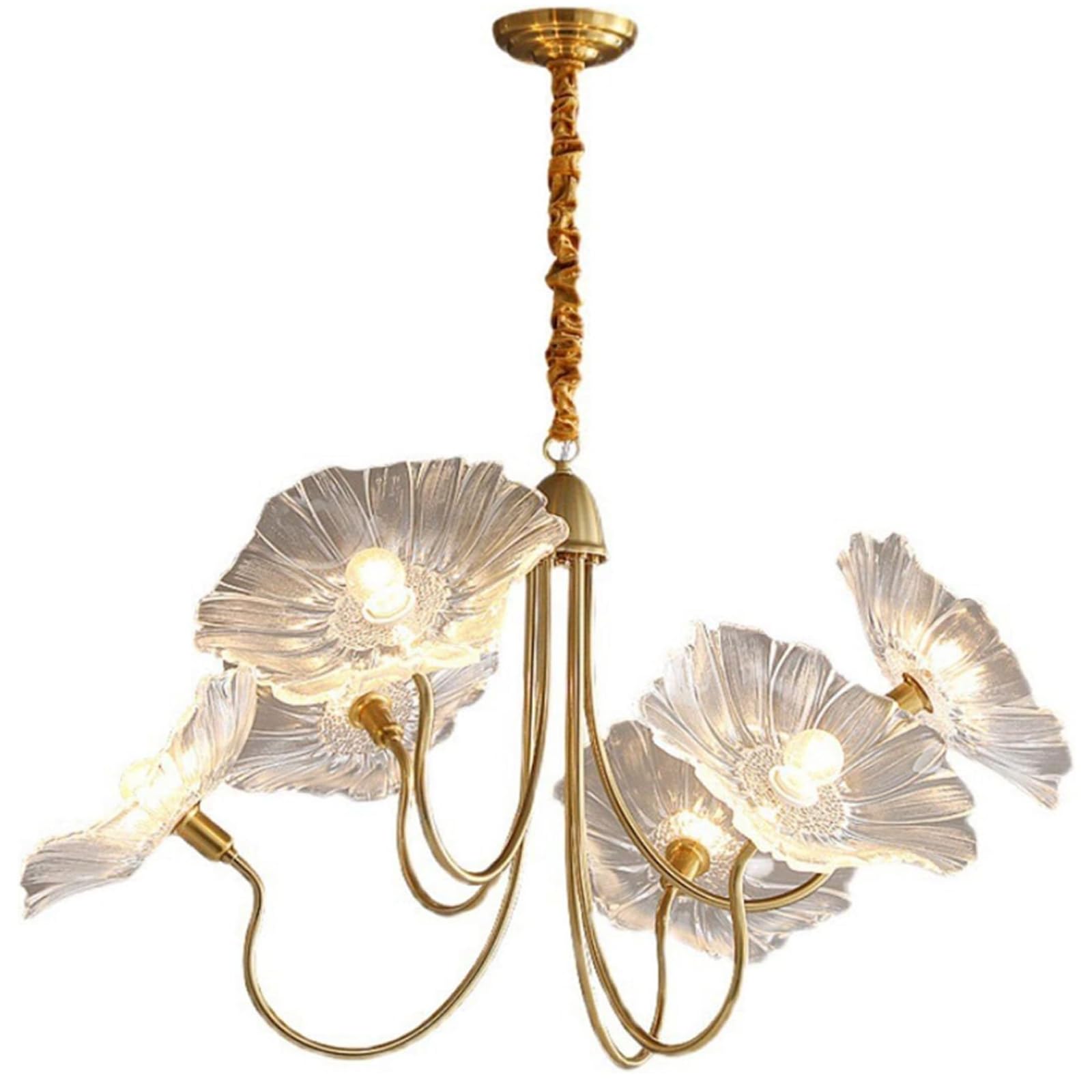 HYJAUSXB Modern Lotus Leaf Glass Pendant Light u2013 Nordic 6-Light Floral Chandelier, E27 LED Ceiling Fixture for Living Room, Bedroom, Dining KitchenClear light,6HEADS
