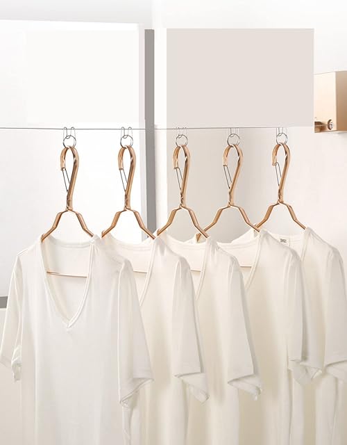 Multifunctional windproof and non-slip hanger hook,10 pieces of stainless steel fixing clips Clothes Line Outdoor Retractable/Rotary Washing Line Hanging Hook Ups for Coat Hangers & Drying Rack