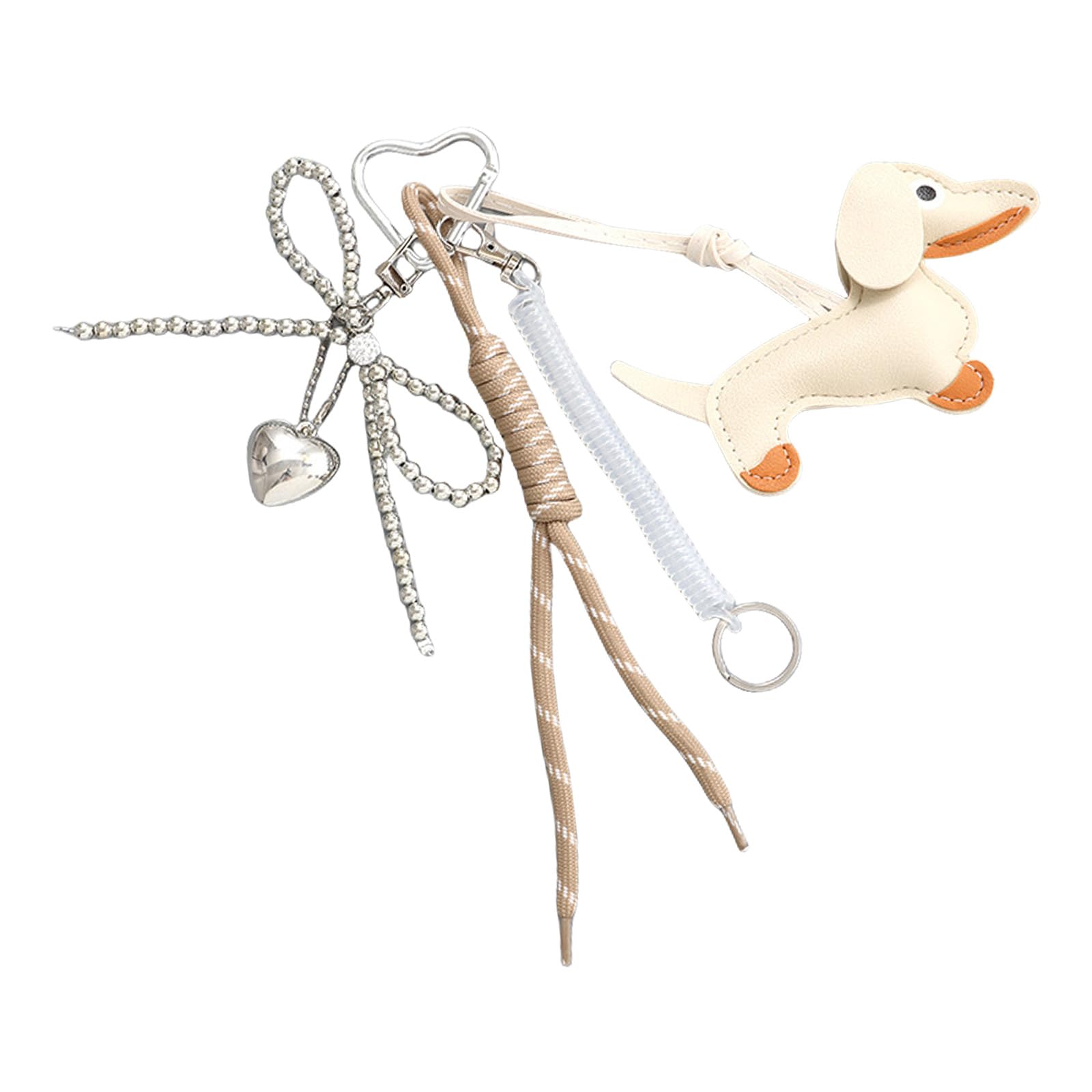 ZEPFJHE Lovely Bows Keyring PU Keychain Creative Car Chain Sausage Dog Keyrings Hanging Ornaments Bag Charm For Woman Bows Keyrings Sausage Dog Keychain Charm Lovely Chain For Decoration