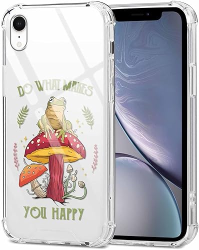 Miniatura 2 de Paquete de 2 fundas transparentes con diseño floral para iPhone XR de 6.1 pulgadas, diseño de hongos y mariposa, rana, funda protectora suave,