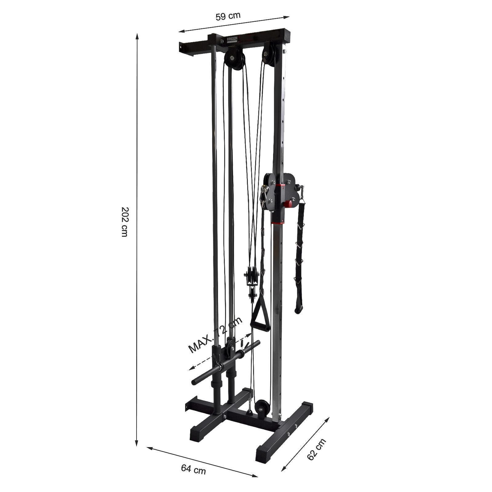 Hansson Sports® Kraftstation mit Latzug Kabelzug Seilzug zur Wandbefestigung Latzugmaschine Latzugturm Kabelzugturm