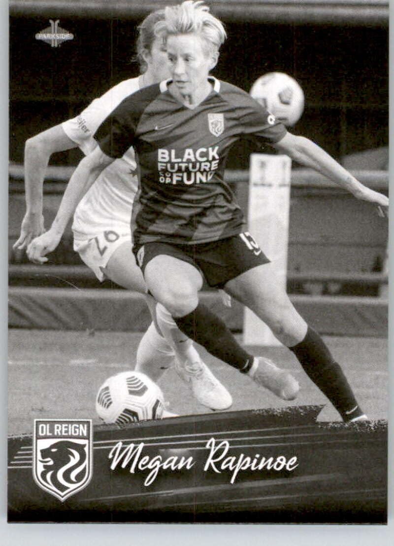 2021 Parkside NWSL Series 1 Variation Black/White #150B Megan Rapinoe OL Reign Action Official National Women's Soccer League Card in Raw (NM or Better) Condition