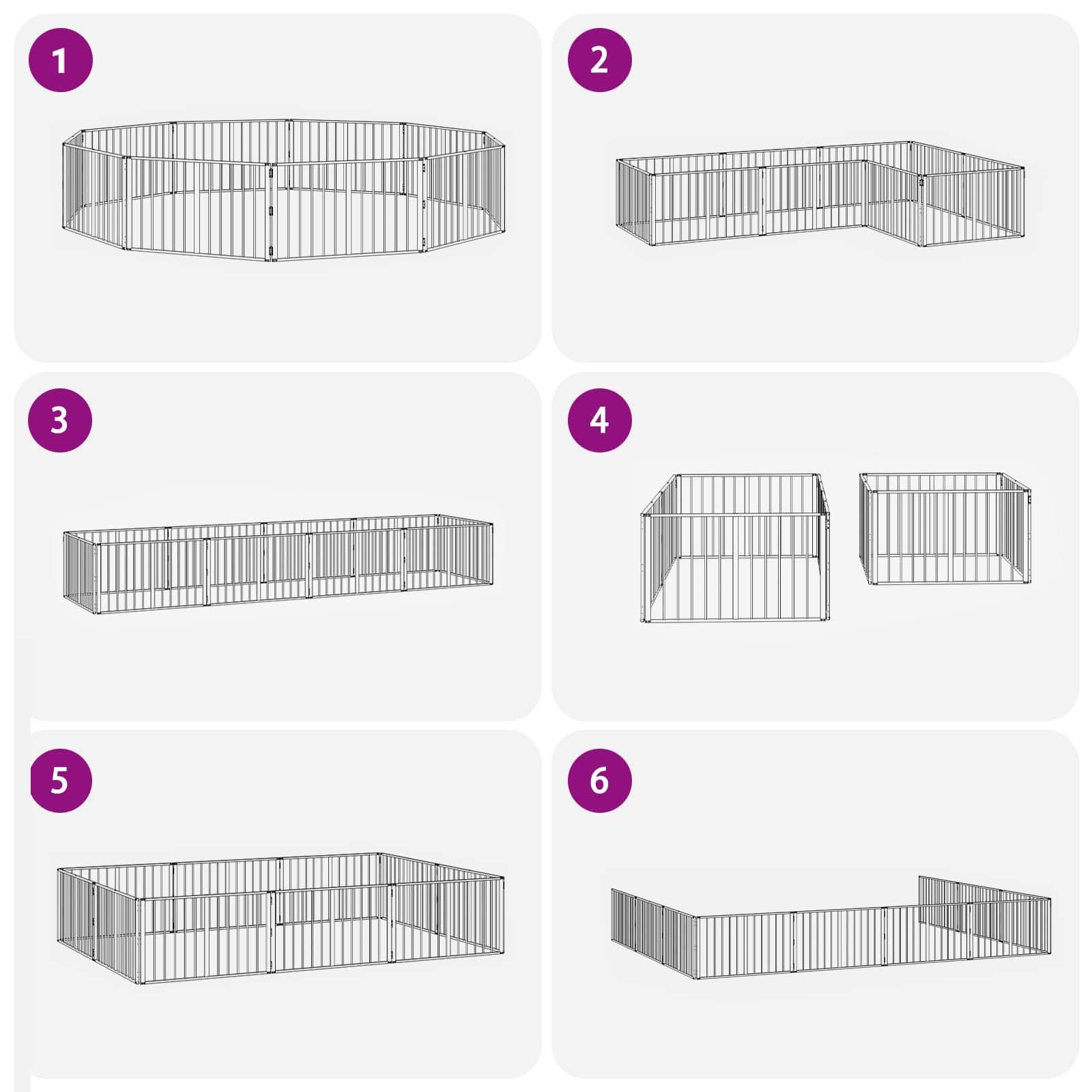 Cancelletto per cani, 10 pezzi, nero, 100 x 60 cm, in acciaio zincato, pieghevole e trasportabile, per interni, giardino, terrazza, recinzione per cuccioli, protezione sicura e limitazione