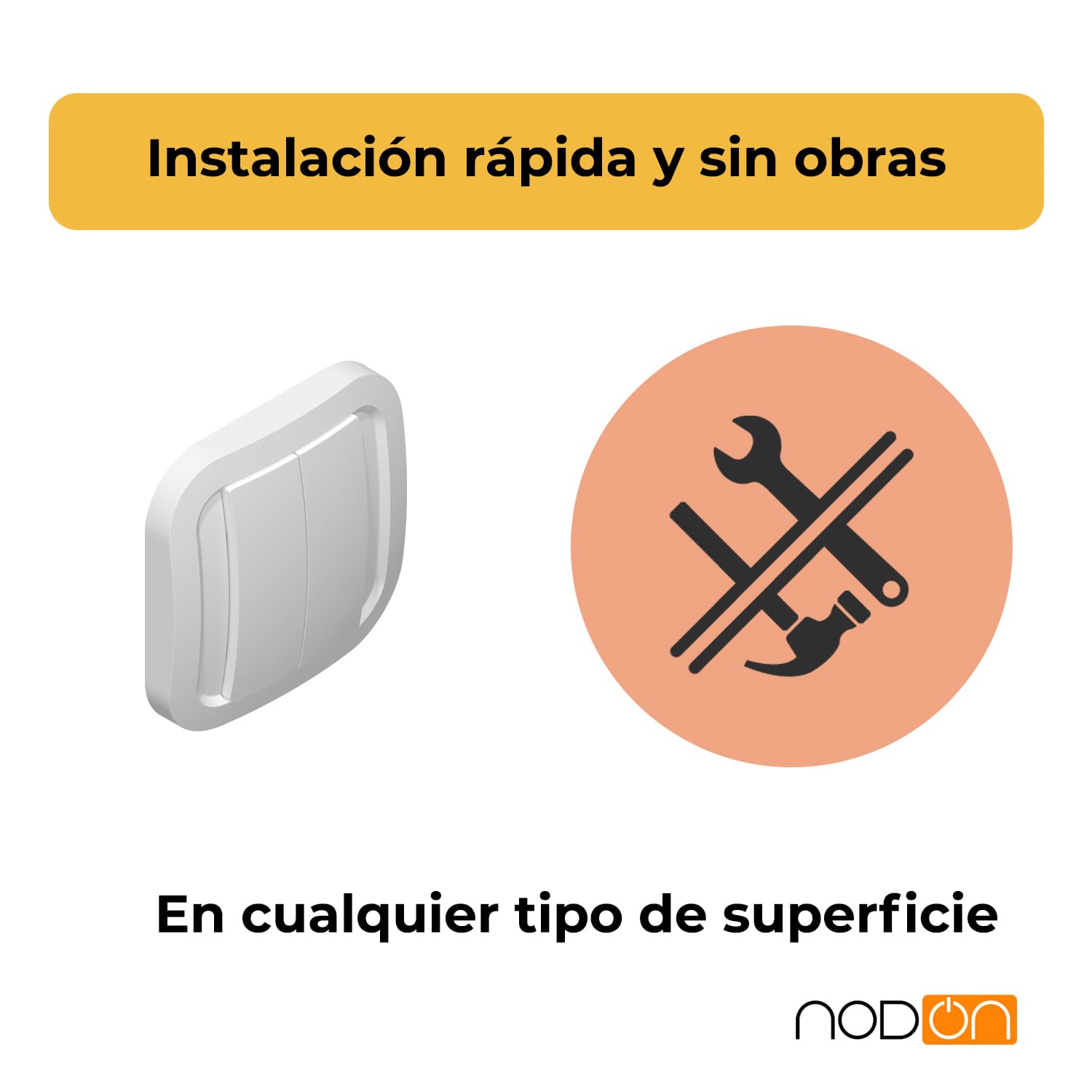 NodOn - Interruptor de Pared Inalámbrico Zigbee Green Power sin Pila ni Batería - Instalación Rápida - Interruptor Inteligente Compatible con Home Assistant, Z2M, Jeedom