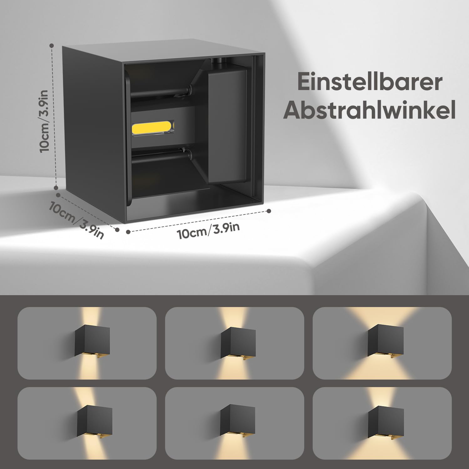 LED Wandleuchte 12W 3000K Warmweiß IP54 Aluminium Einstellbarer Lichtstrahl Schwarz